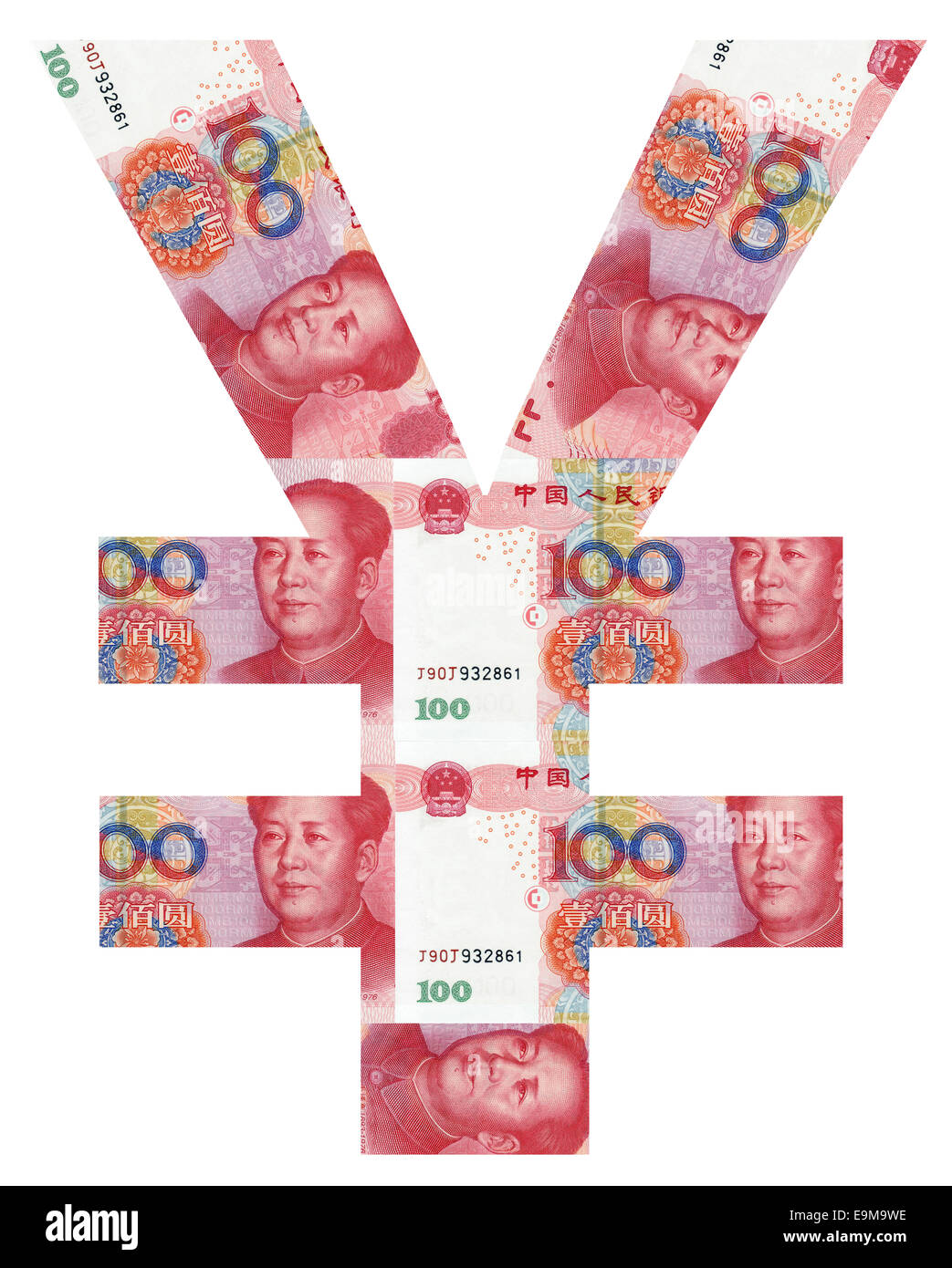 RMB-Symbol von RMB Papierwährung geprägt Stockfoto