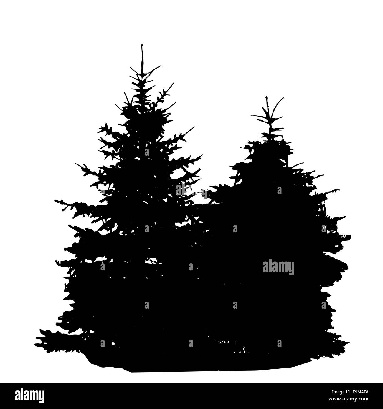 Baum-Silhouette isoliert auf weißem Migrationshintergrund. Vecrtor Illustration Stockfoto