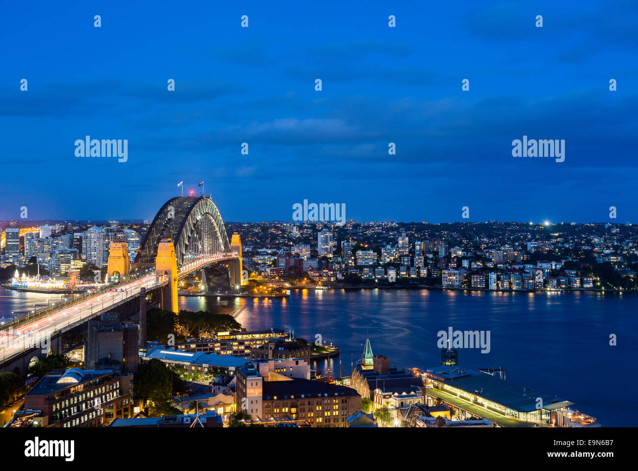 Dramatische Panorama Nacht Foto Sydney Harbour Stockfoto