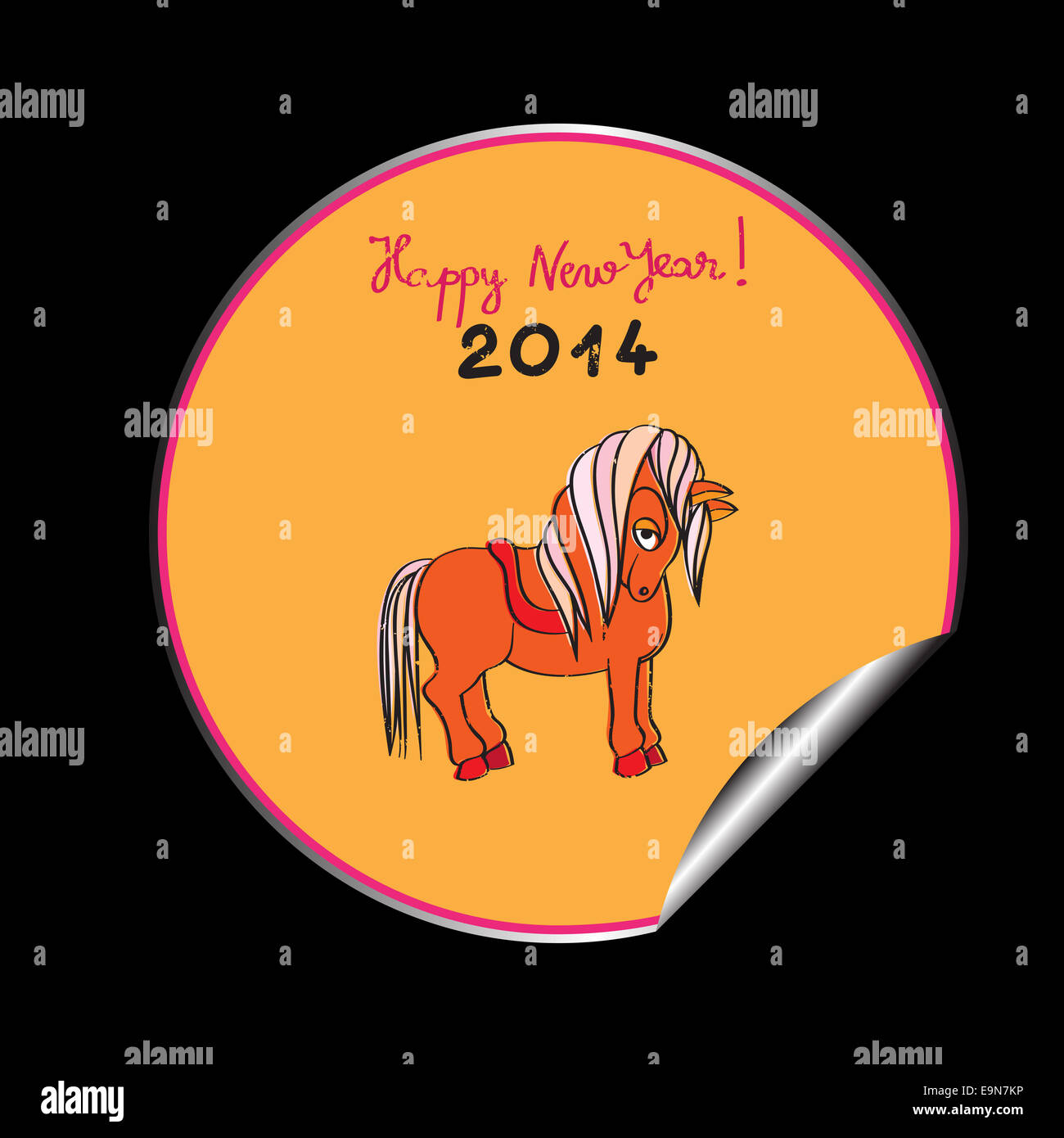 Frohes neues Pferd Aufkleber Stockfoto