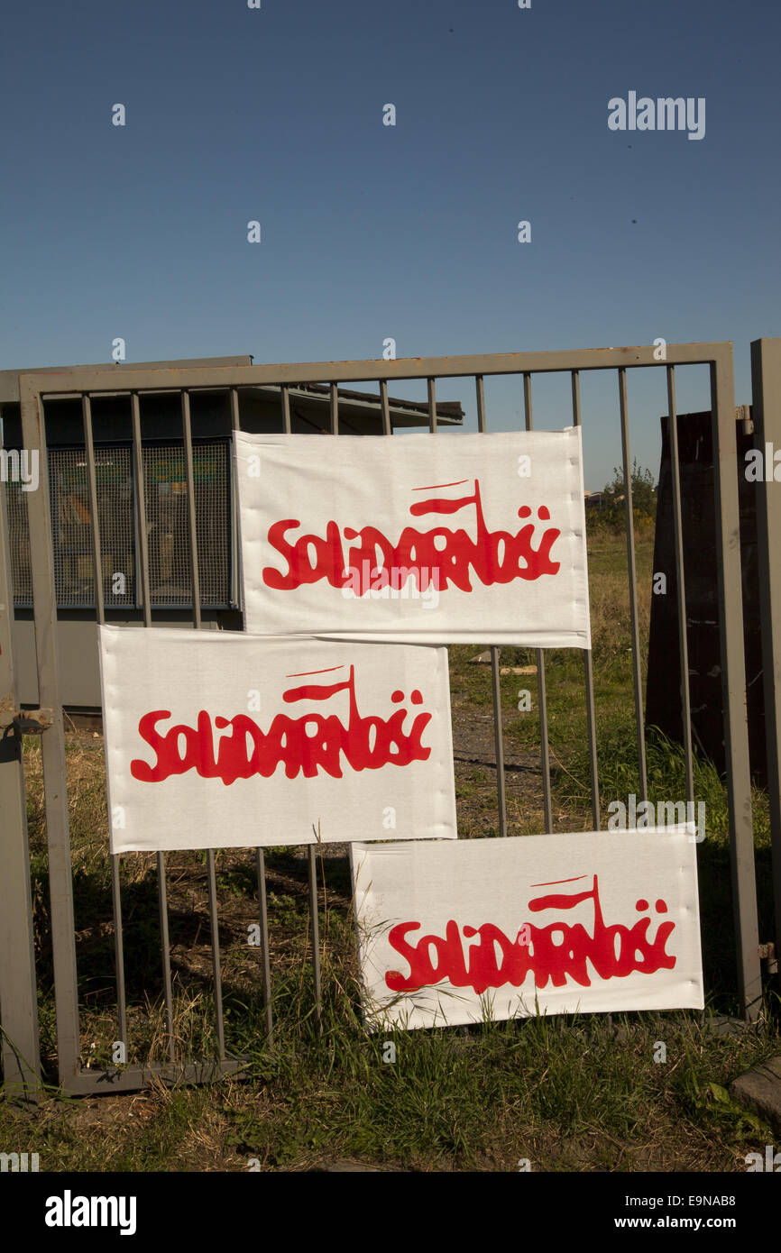 Eingang auf der Danziger Werft, Heimat des berühmten Solidarnosc-Bewegung, die eine demokratisch geführte Union in kommunistischen P geätzt Stockfoto