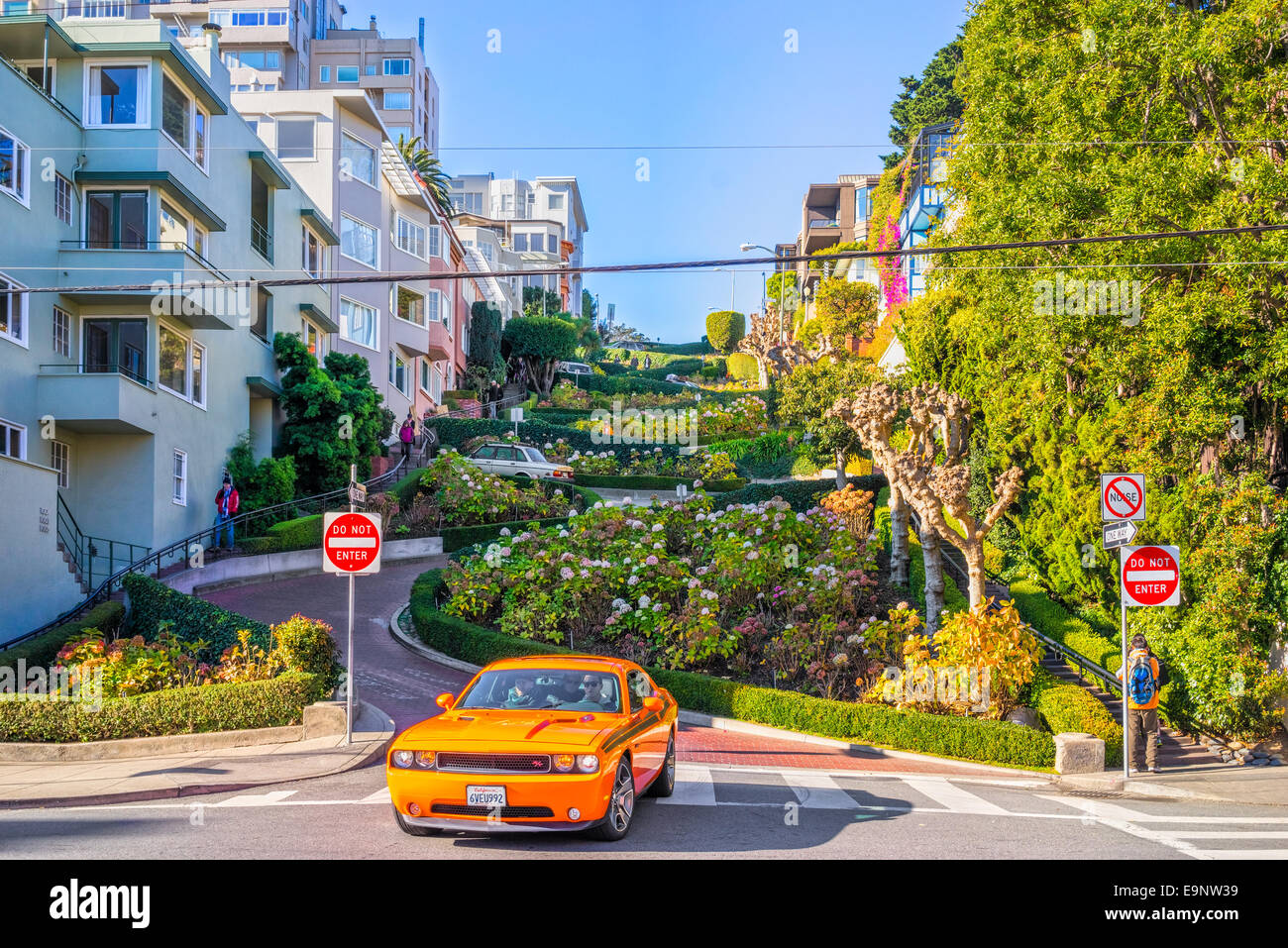 Lombard Street auf dem Russian Hill, San Francisco, Kalifornien, USA. Stockfoto
