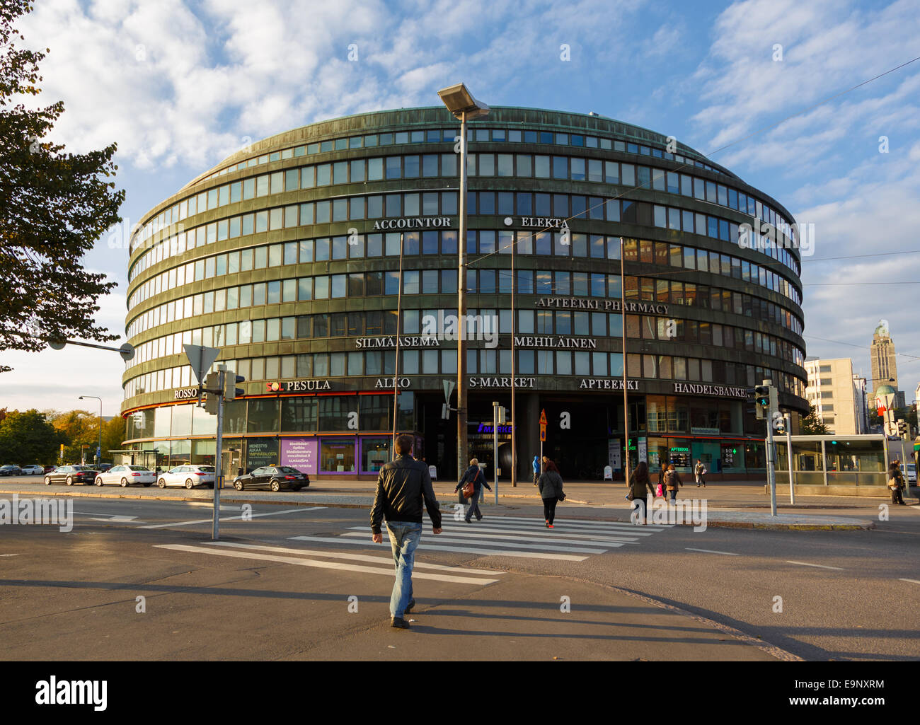 Das Kreis-Haus ist ein Wahrzeichen im Bezirk Hakaniemi von Helsinki. Stockfoto