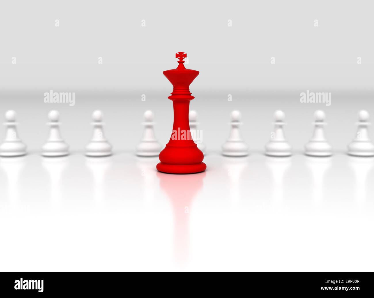 Roten Schachkönig vor Reihe von weißen Bauern Stücke Stockfoto