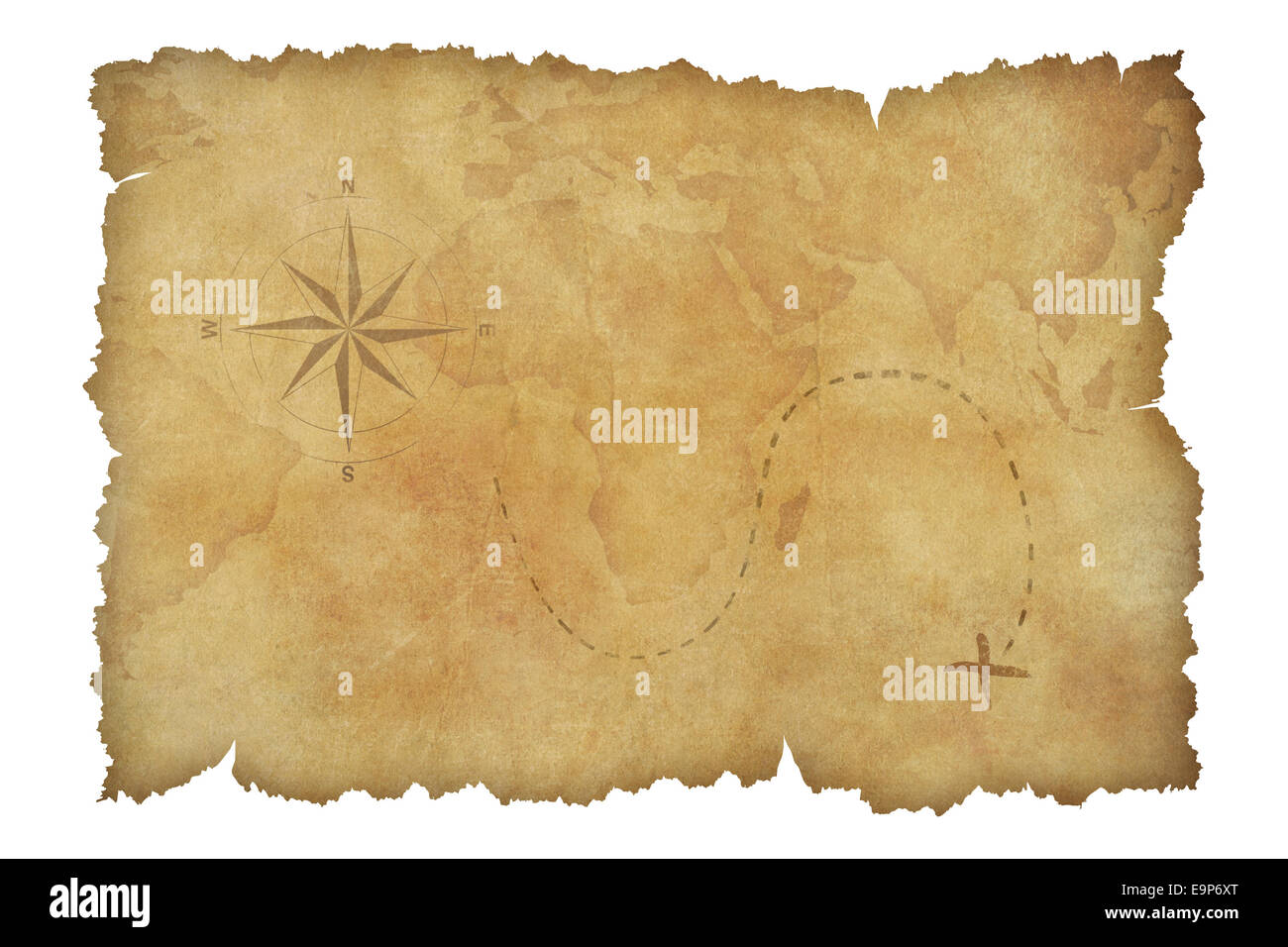 Piraten Pergament Schatzkarte isoliert mit Beschneidungspfad enthalten Stockfoto