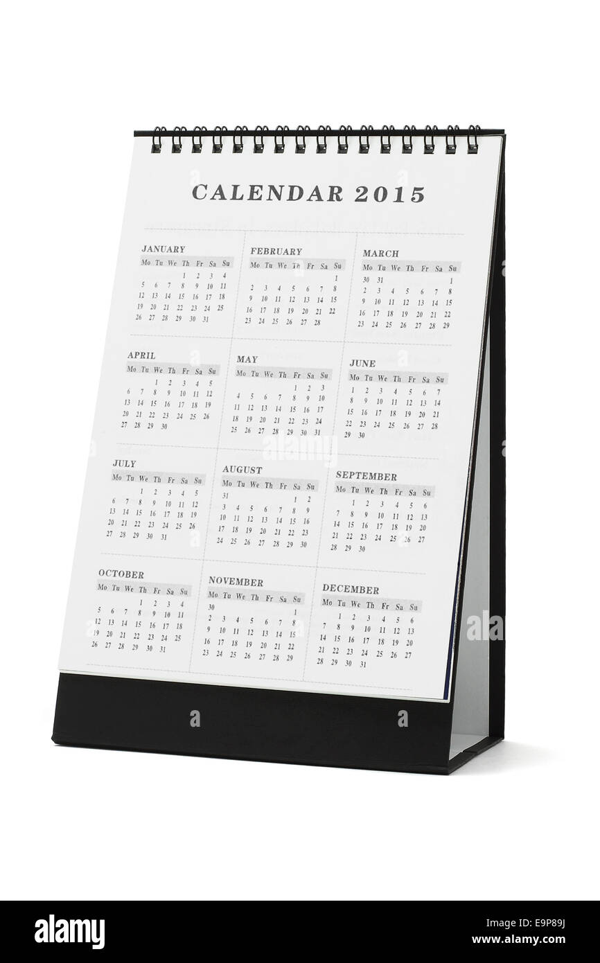 Desktop-Kalender 2015 auf weißem Hintergrund Stockfoto
