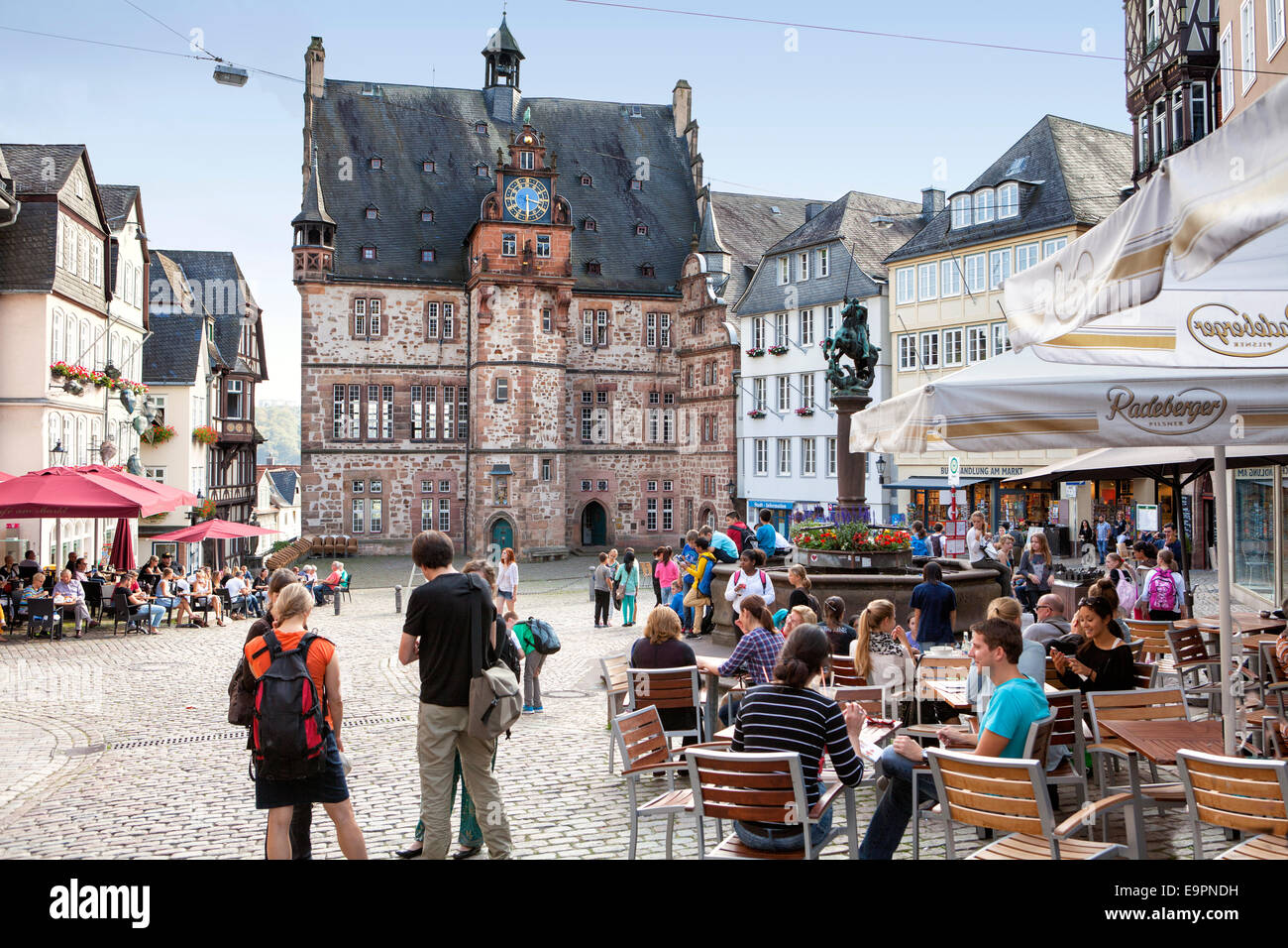 Historisches Rathaus, Marktplatz, Altstadt, Marburg, Hessen, Deutschland, Europa, Stockfoto