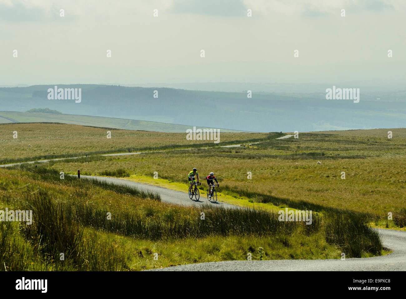 Radfahrer auf der Steigung von Bowland Knotts während eines sportlichen Ereignisses im Wald von Bowland Lancashire Stockfoto
