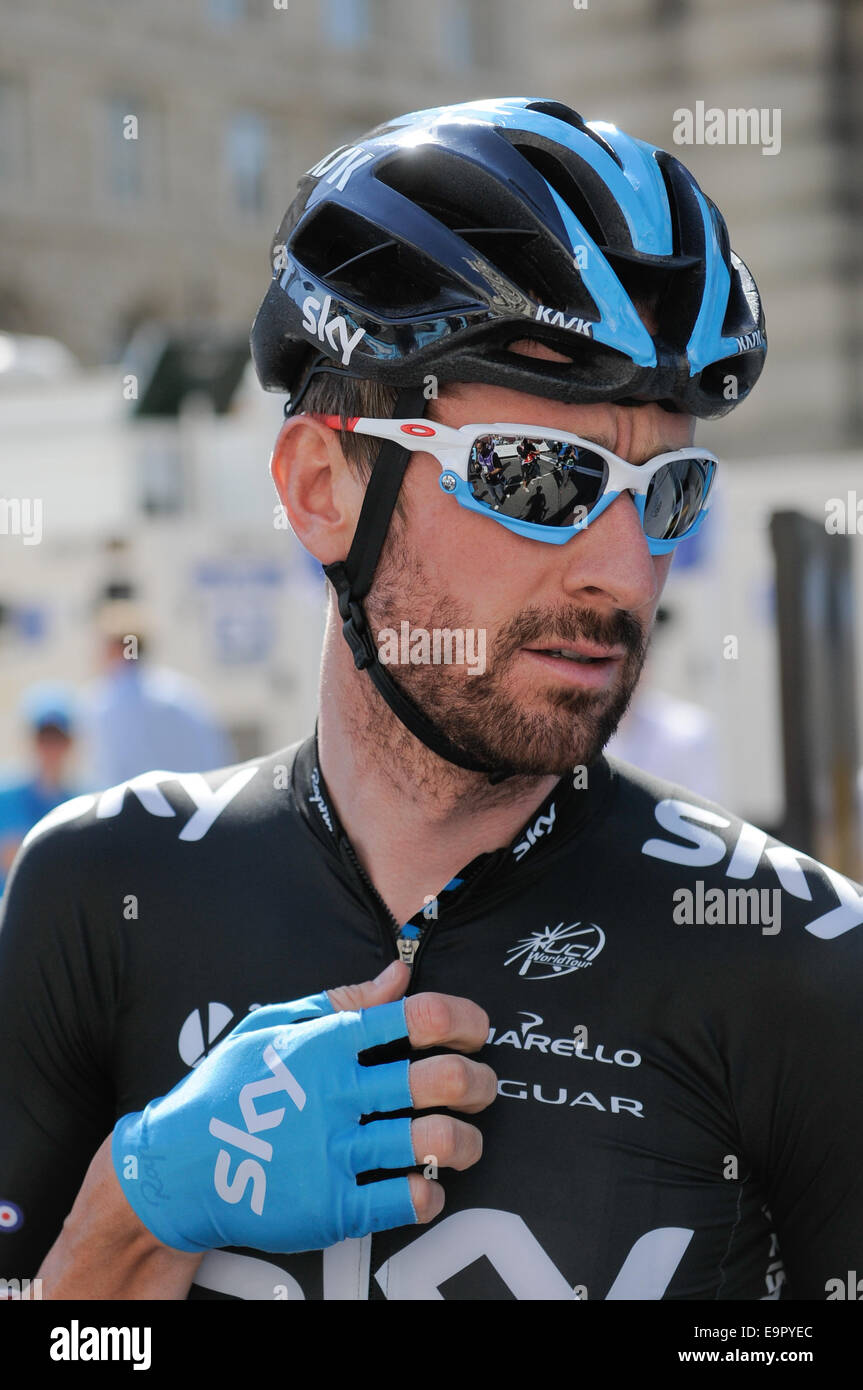 Team Sky Bradley Wiggins auf der Startlinie vor der Stufe eins des 2014 Tour of Britain in Liverpool Stockfoto