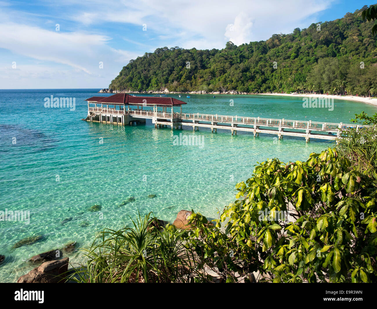 Pier auf Perhentian Besar Insel, Malaysia. Stockfoto