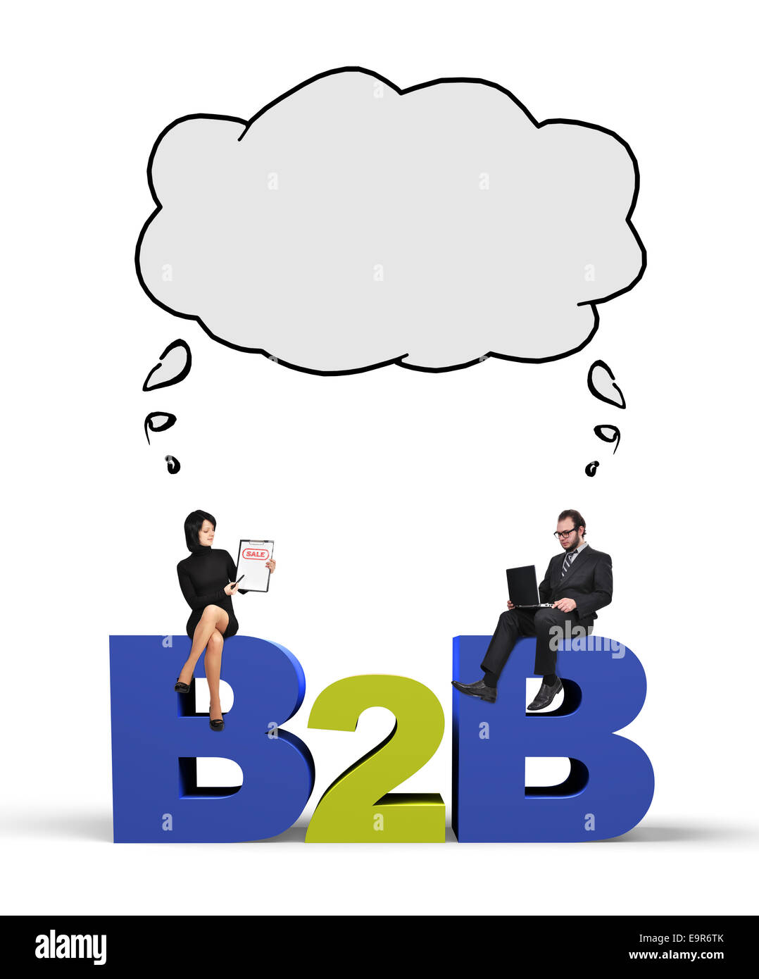 Geschäftsmann und Geschäftsfrau denken bei b2b Stockfoto