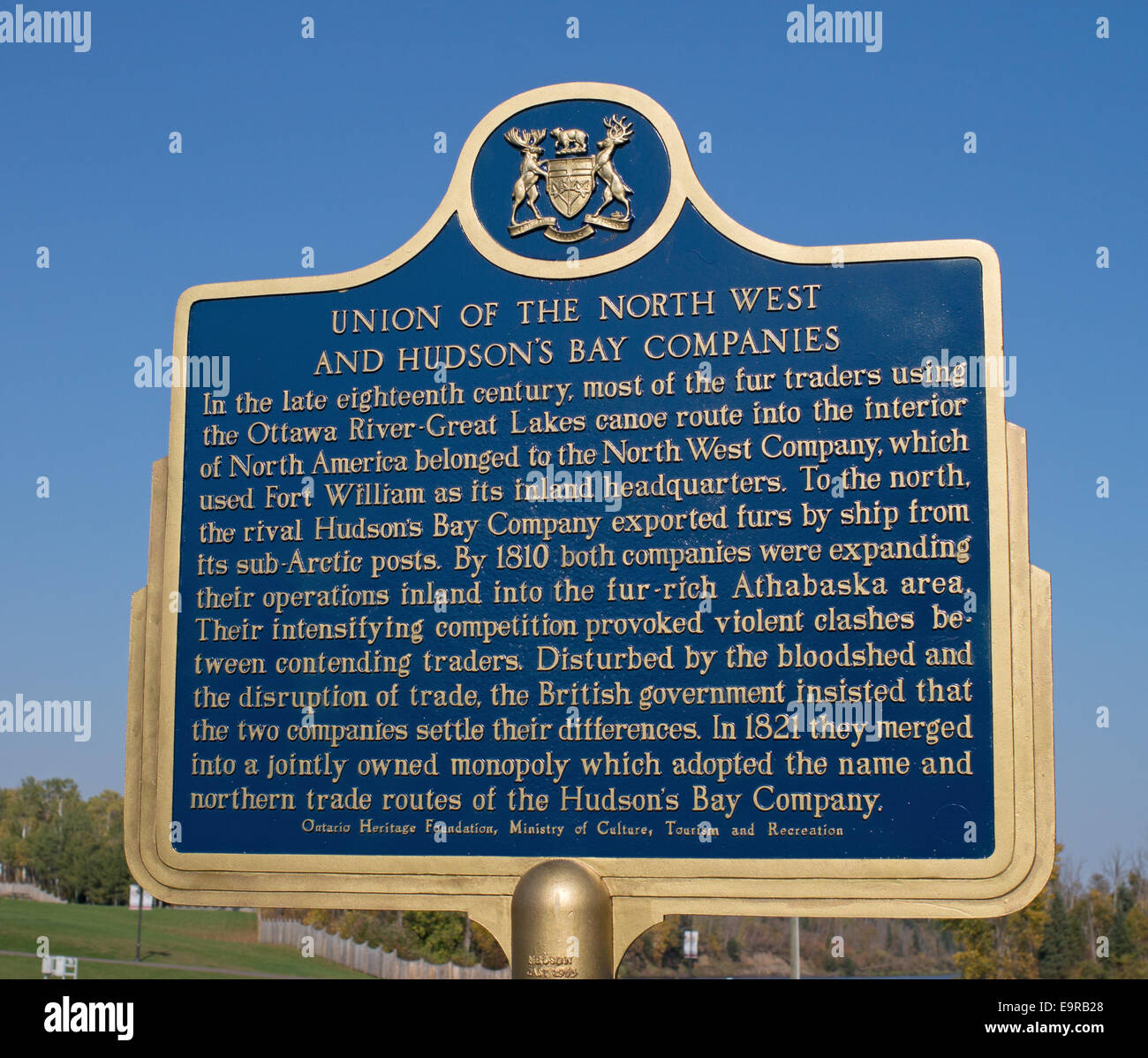 Bemerken Sie, oder melden Sie außen Fort William Historical Park, Thunder Bay, Ontario, Kanada. Stockfoto