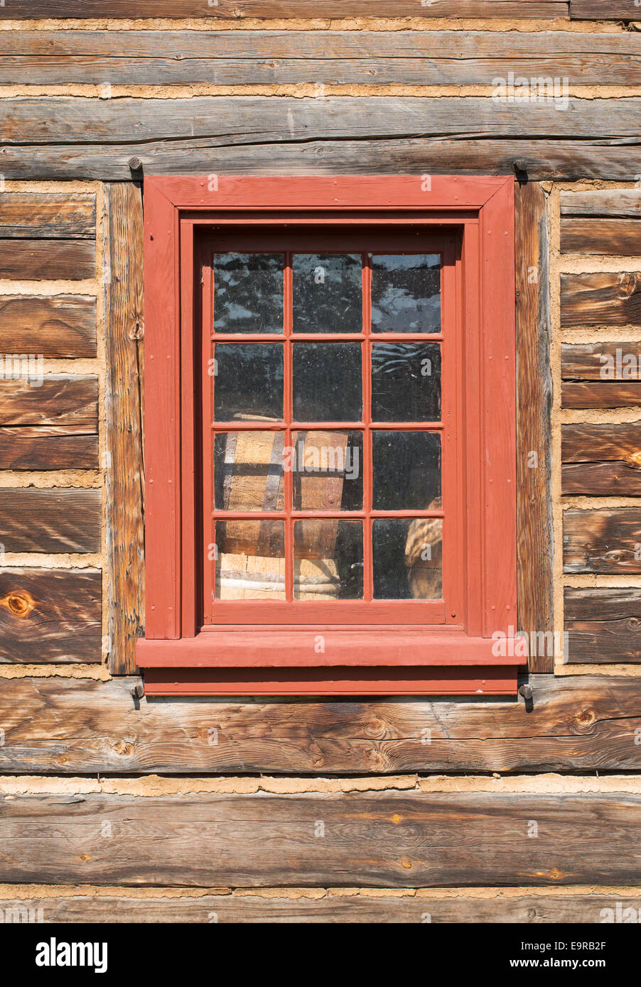 Detailansicht des Fensters in Fort William Historical Park, Thunder Bay, Ontario, Kanada. Stockfoto