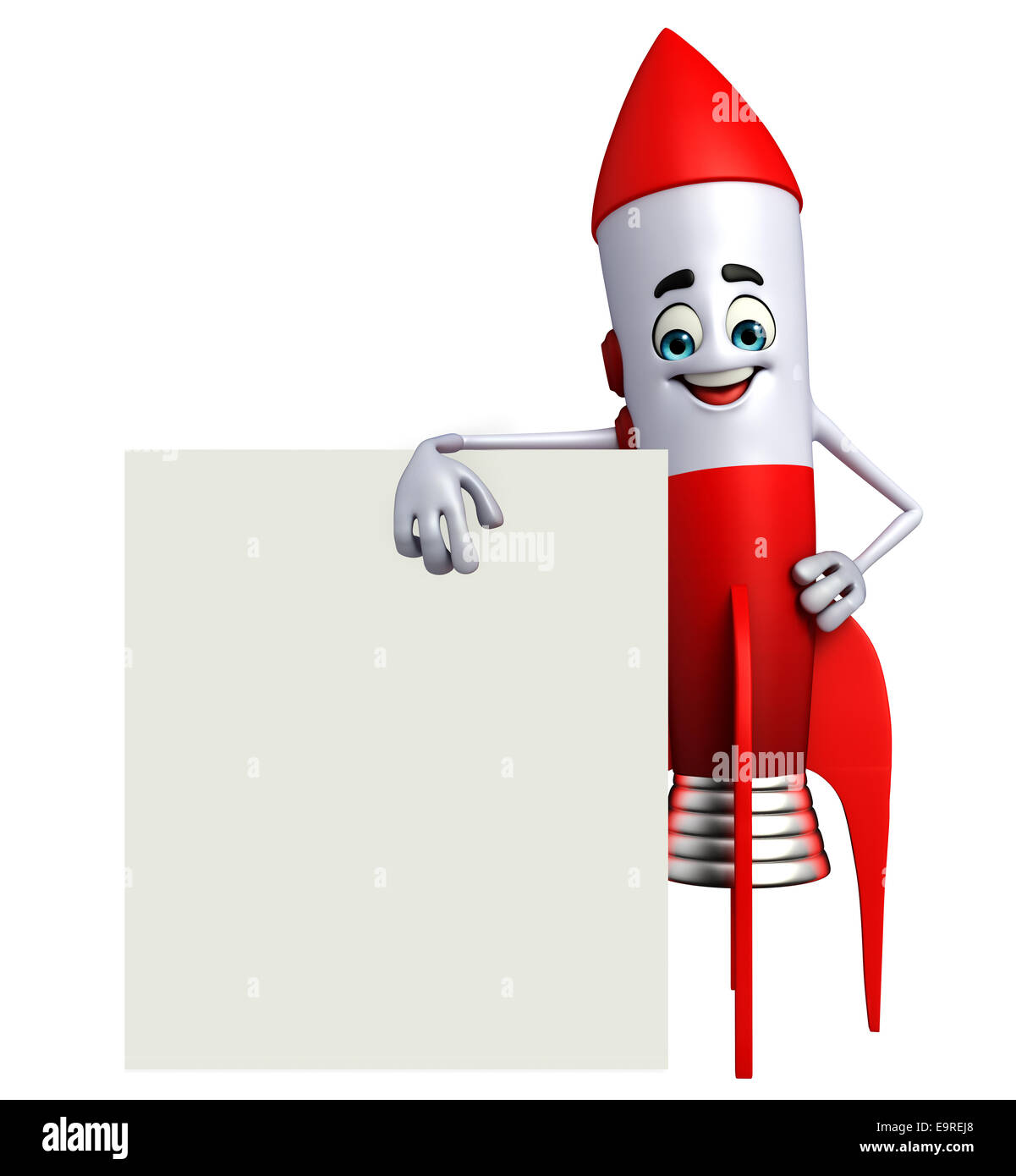 Cartoon Charakter der Rakete mit Schild Stockfoto