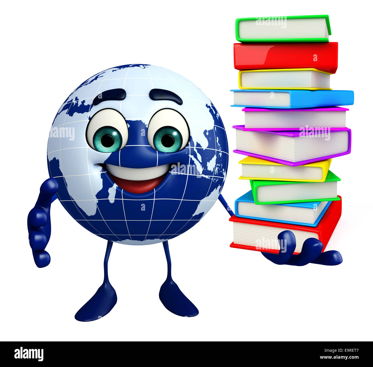 Cartoon Charakter der Erde mit Buch Haufen Stockfoto