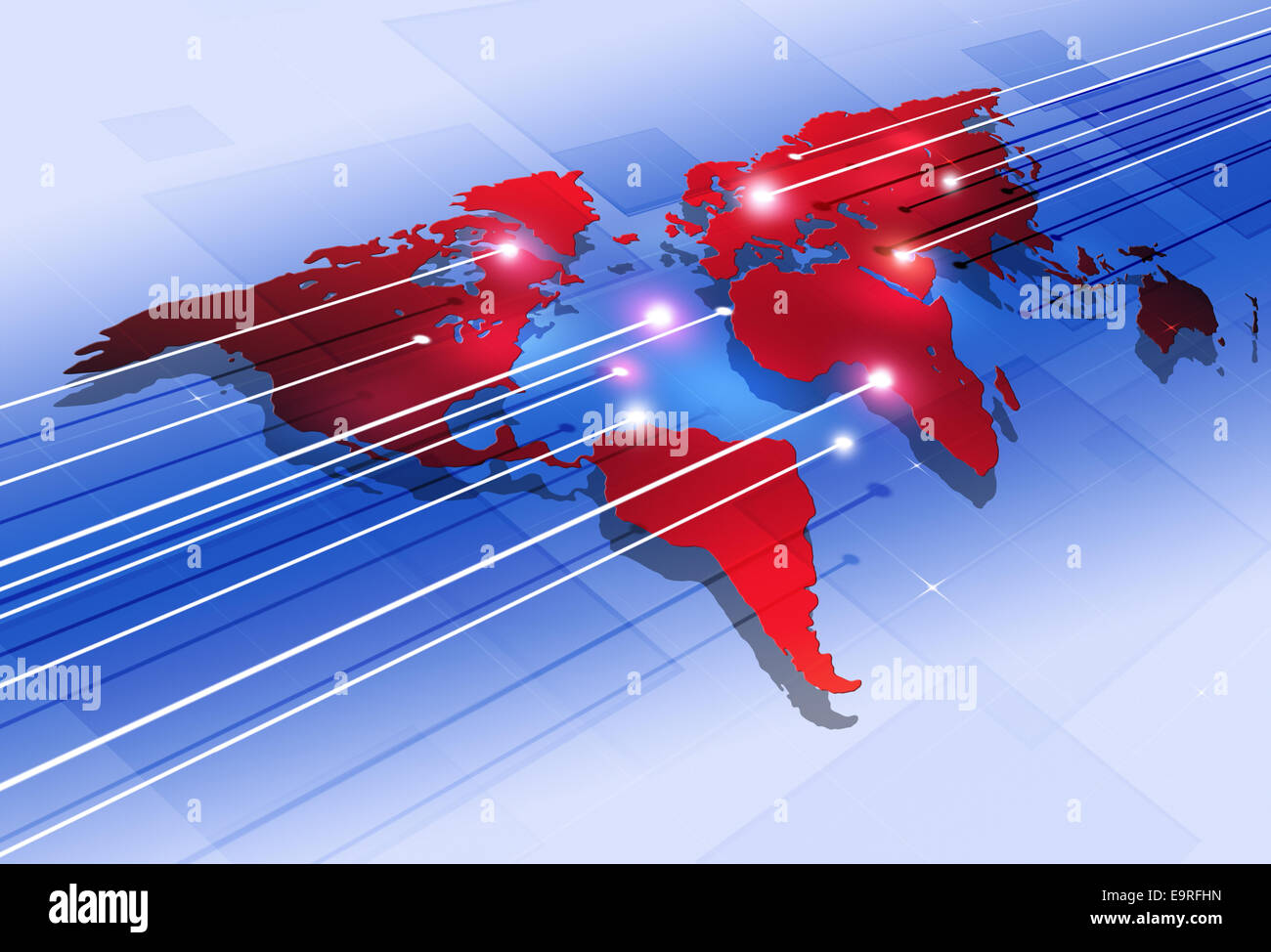 abstrakte globale digitale Kommunikation moderner roter Hintergrund Stockfoto
