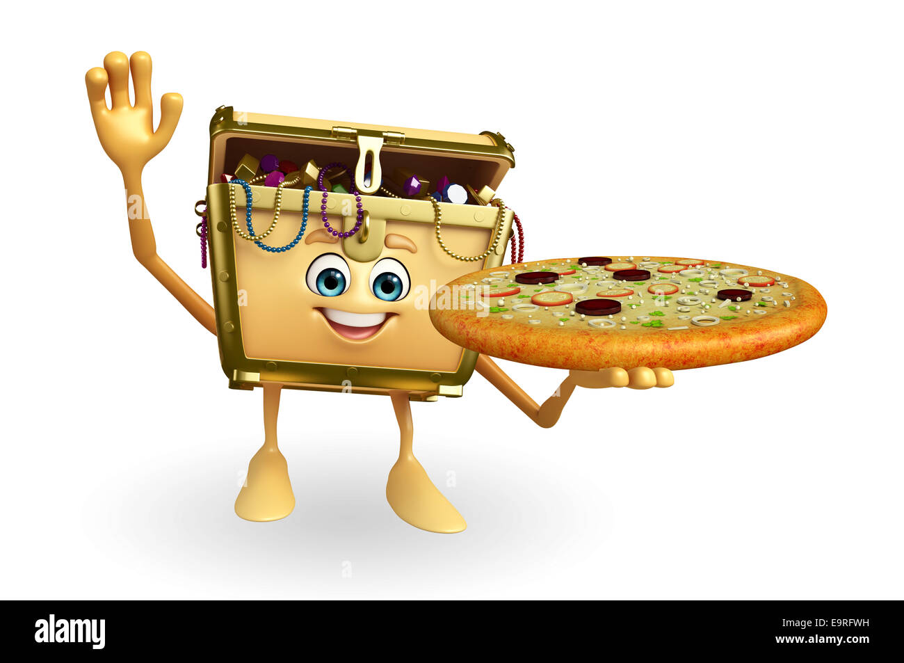 Cartoon Charakter der Schatzkiste mit pizza Stockfoto