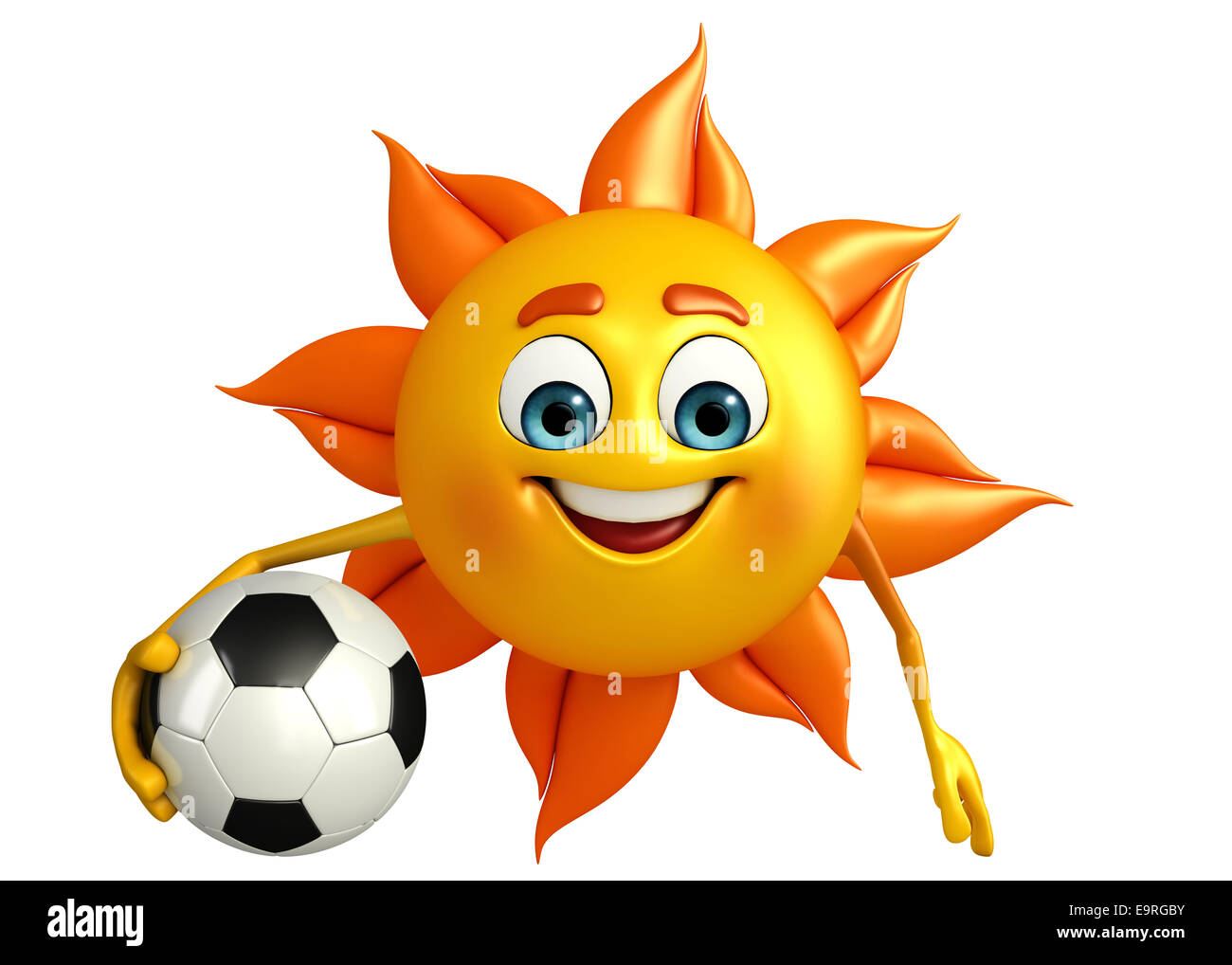 Cartoon-Figur der Sonne mit Fußball Stockfoto