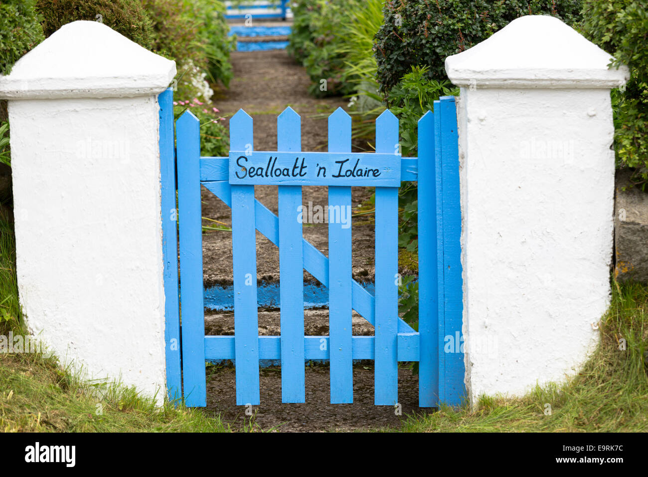 Traditionelle Hütte Holztor und Gateway auf Isle Of Skye, der Western Isles of SCOTLAND, UK Stockfoto