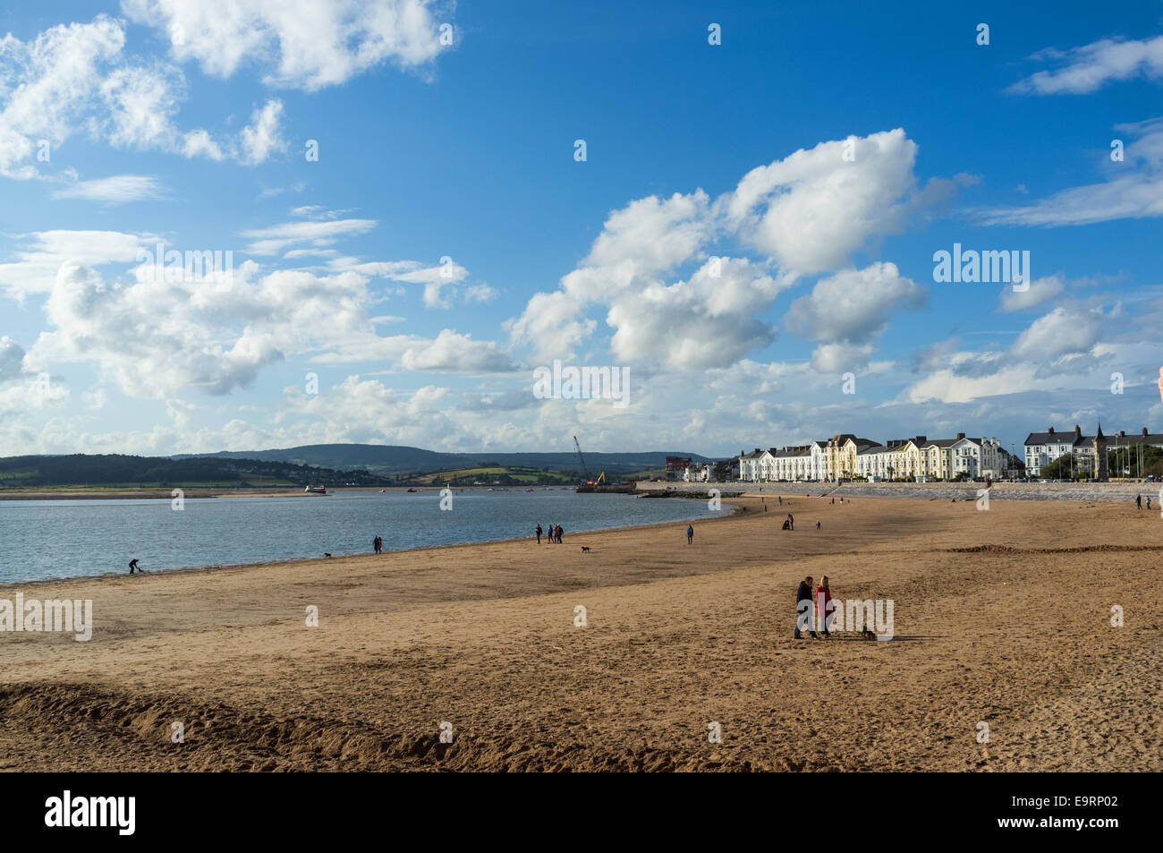 Exmouth-Meer und Strand mit Menschen, die ihre Hunde. Stockfoto