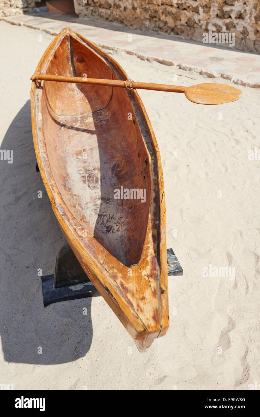 Al-Hourey ein kleines Boot aus einem einzigen Stamm im Hof des Dubai Museum Al Fahidi Street Bur Dubai geschnitzt Vereinigte Arabische Emirate Stockfoto