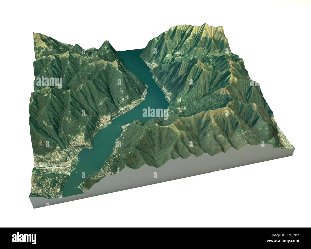 Luftaufnahme des Comer Sees, Laglio Karte in 3d. Elemente dieses Bildes, eingerichtet von der NASA Stockfoto