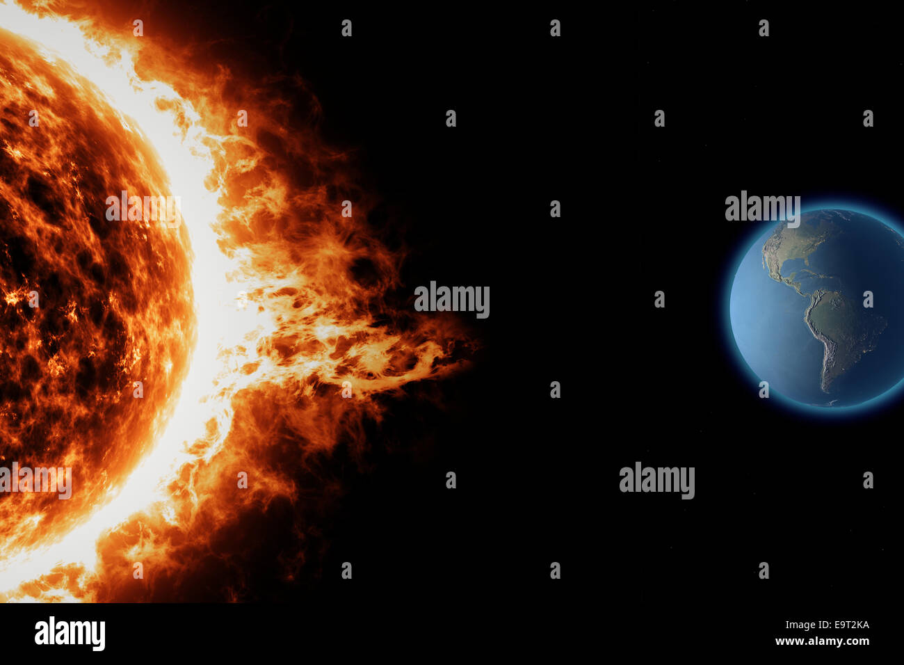Sonne, Sonnensturm, Erde, Raum Universum. Elemente des Bildes sind von der NASA eingerichtet. Stockfoto