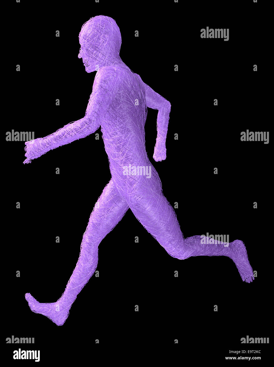 Abstrakte Mann Figur läuft über schwarzen Hintergrund Stockfoto