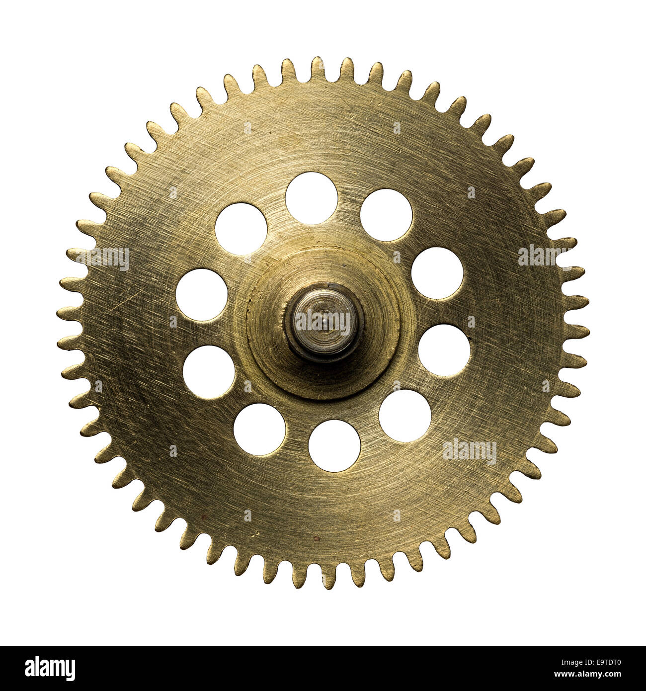 Ein Uhrwerk Getriebe, Metal Zahnrad. Isoliert auf weiss. Stockfoto