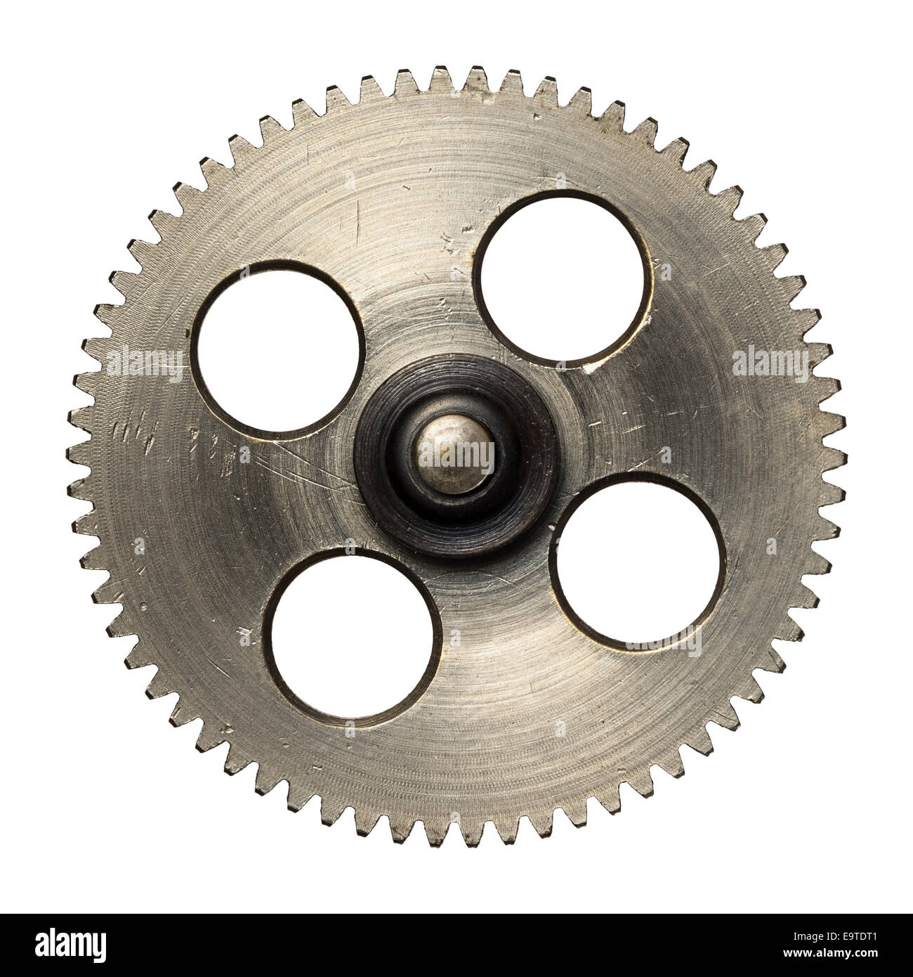 Maschine, Getriebe, Metal Zahnrad. Isoliert auf weiss. Stockfoto