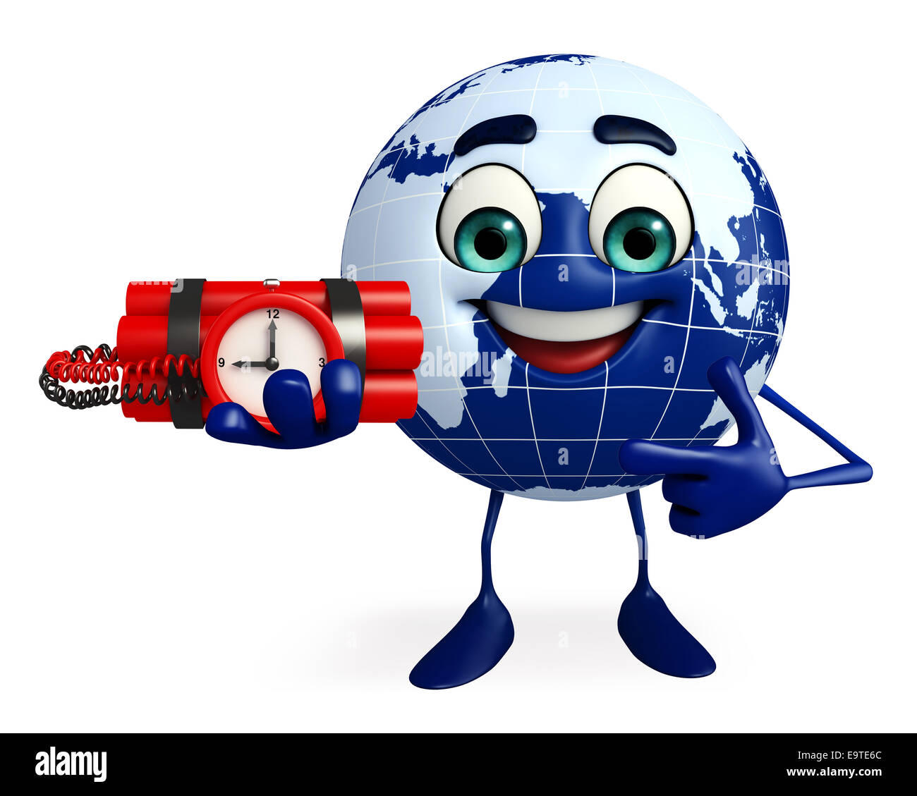 Cartoon Charakter des Globus mit Zeitbombe Stockfoto