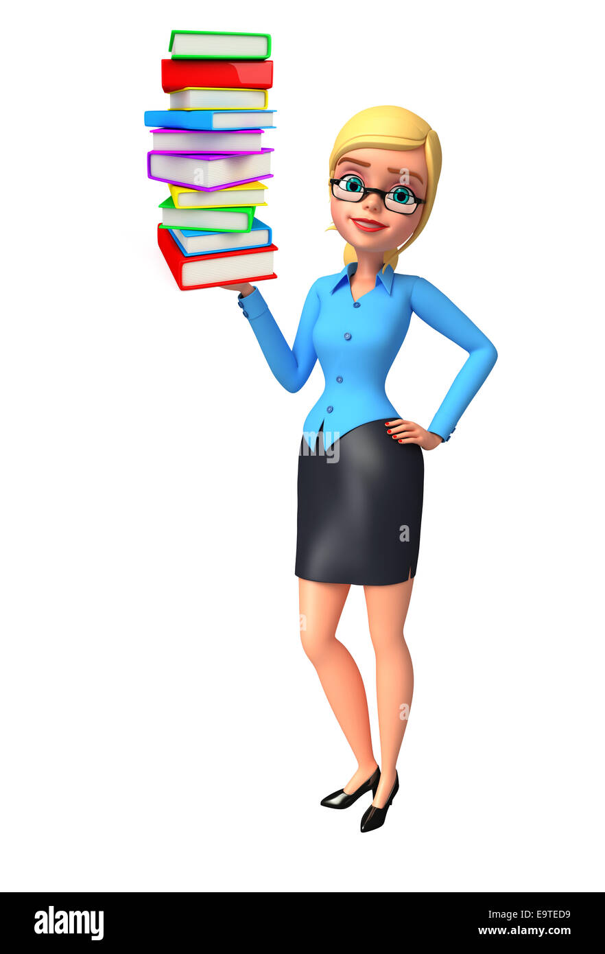 Illustration des Büro-Mädchen mit Buch Haufen Stockfoto