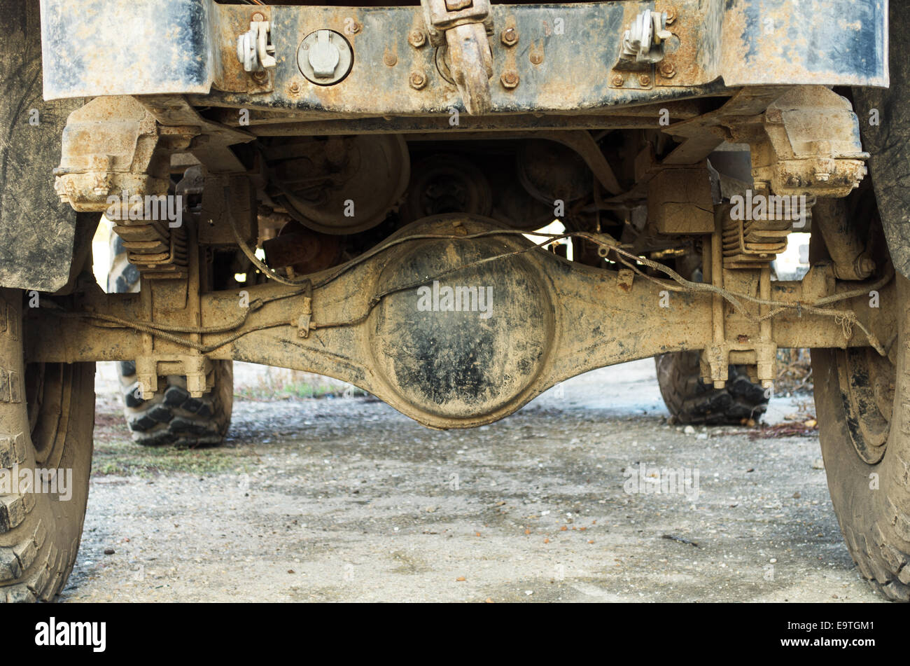 Detail von einer alten, schmutzigen Militär-LKW Stockfoto