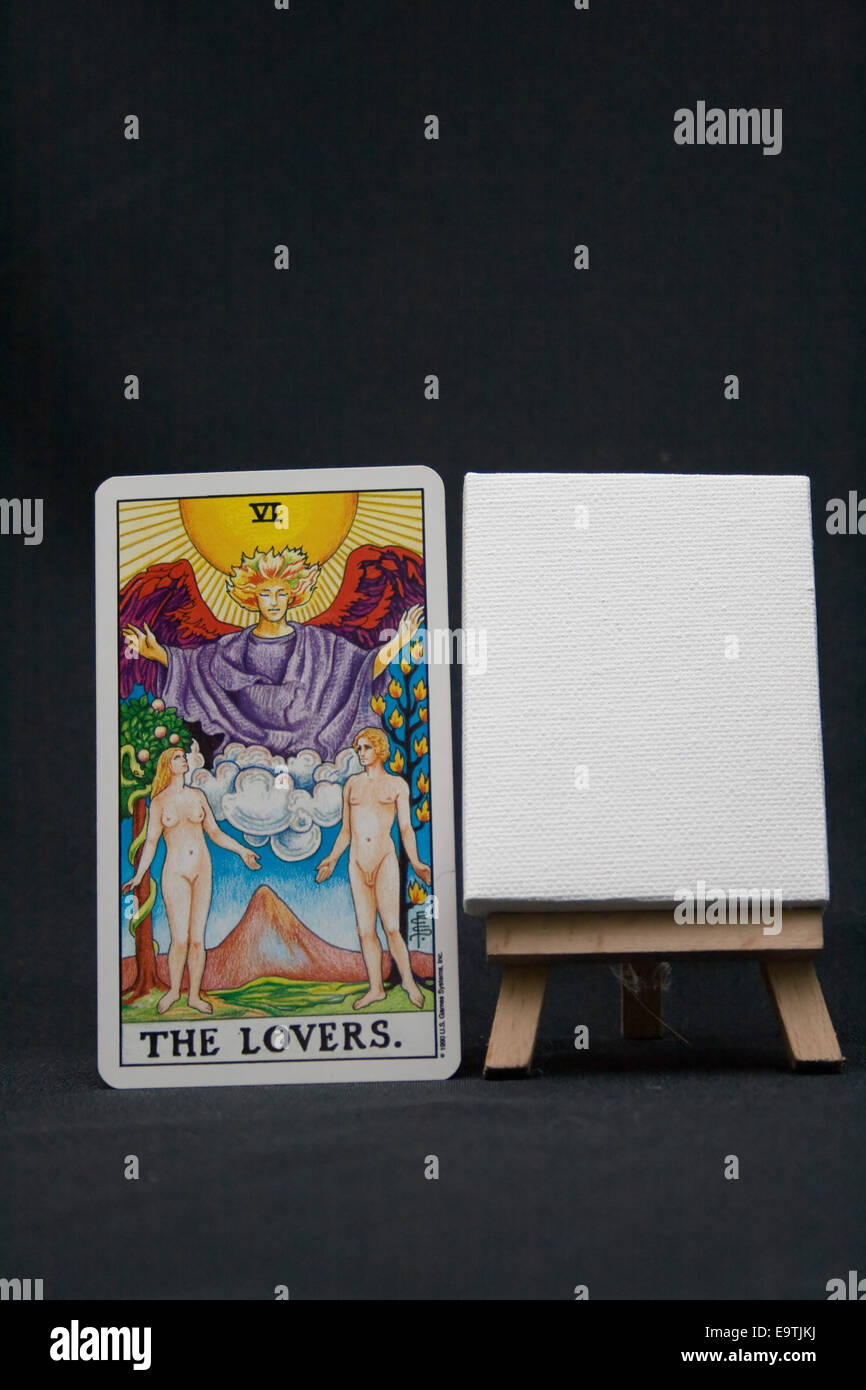 Die Liebhaber einer großen Arkana-Tarot-Karte. Stockfoto