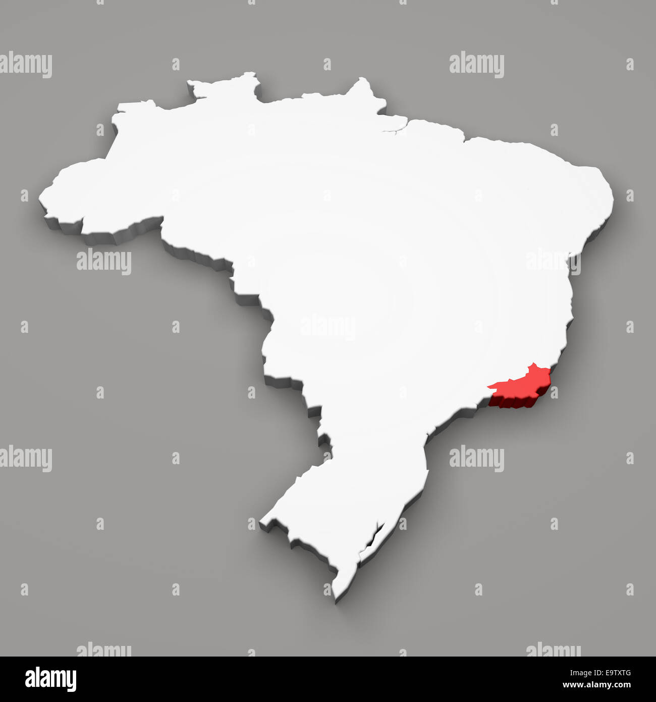 Bundesstaat Rio De Janeiro auf der Karte von Brasilien auf grauem Hintergrund Stockfoto