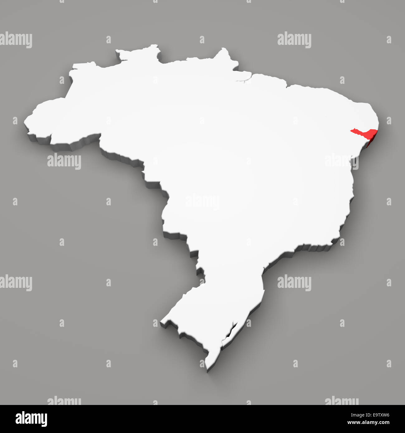 Staates Alagoas auf Karte von Brasilien auf grauem Hintergrund Stockfoto