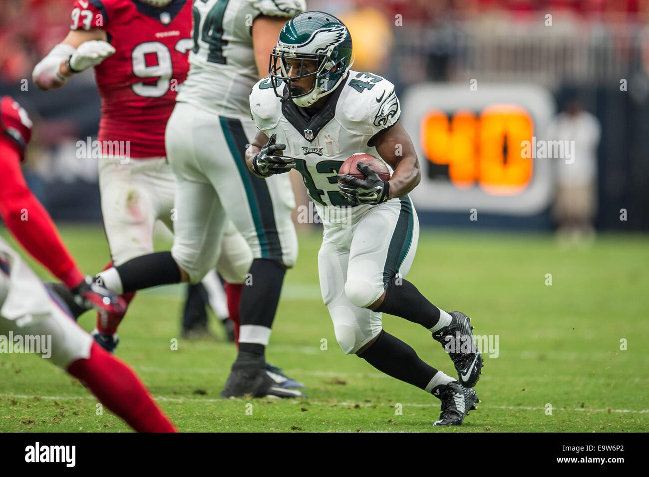 Houston, Texas, USA. 2. November 2014. Philadelphia Eagles Runningback Darren Sproles (43) trägt dem Ball während der 1. Hälfte der NFL-Spiel zwischen den Houston Texans und die Philadelphia Eagles NRG-Stadion in Houston, TX am 2. November 2014. Bildnachweis: Trask Smith/ZUMA Draht/Alamy Live-Nachrichten Stockfoto