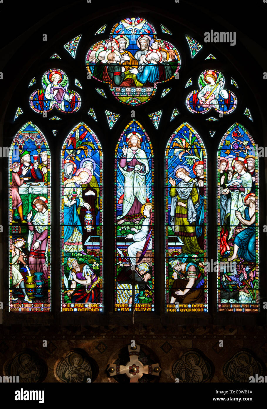 Das Ostfenster von Frederick Preedy, St. John the Baptist Church, Fladbury, Worcestershire, England, UK Stockfoto