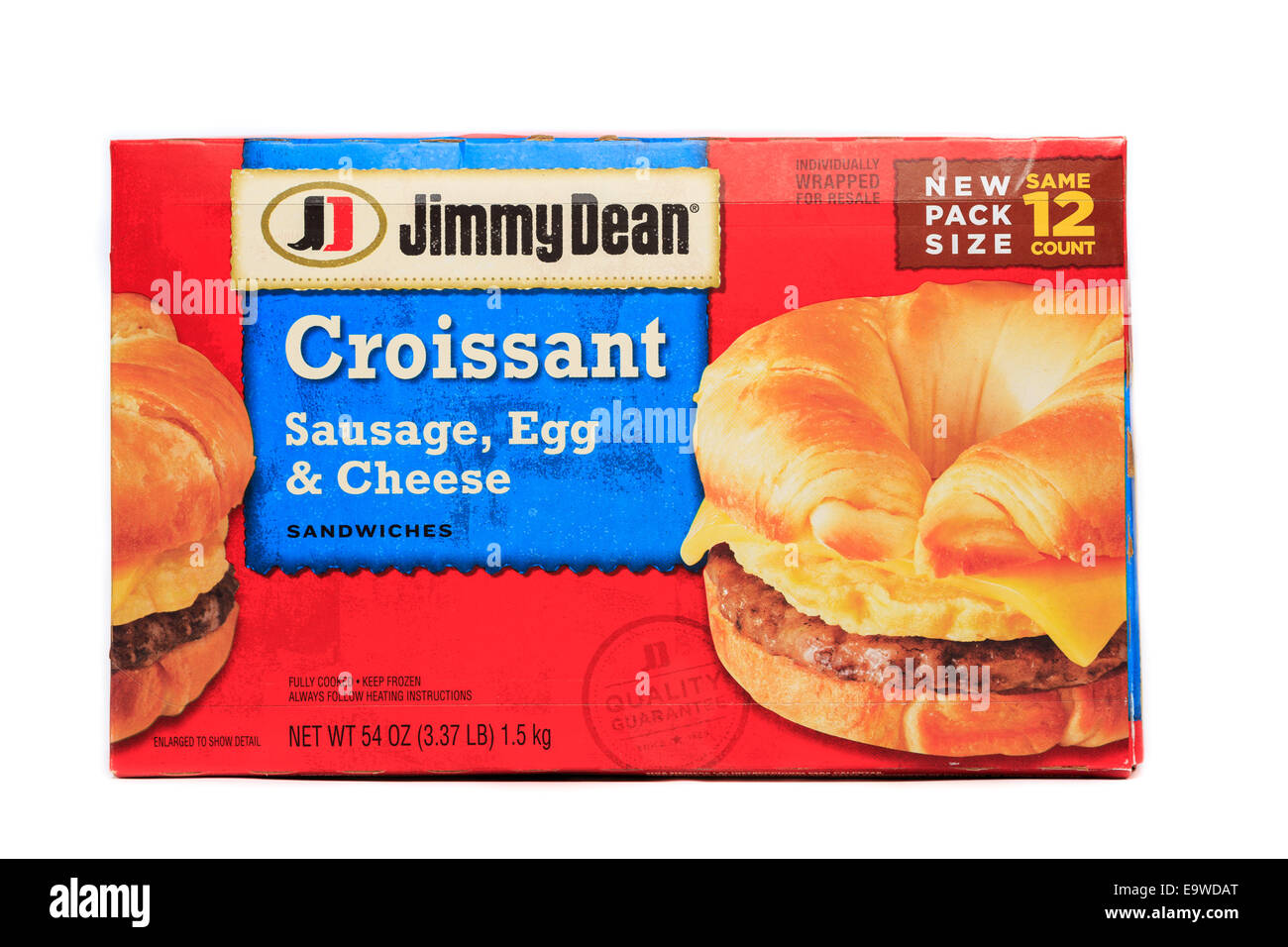 Costco Masse Kasten des Jimmy Dean Croissant Wurst, Ei & Käse-Sandwiches Stockfoto