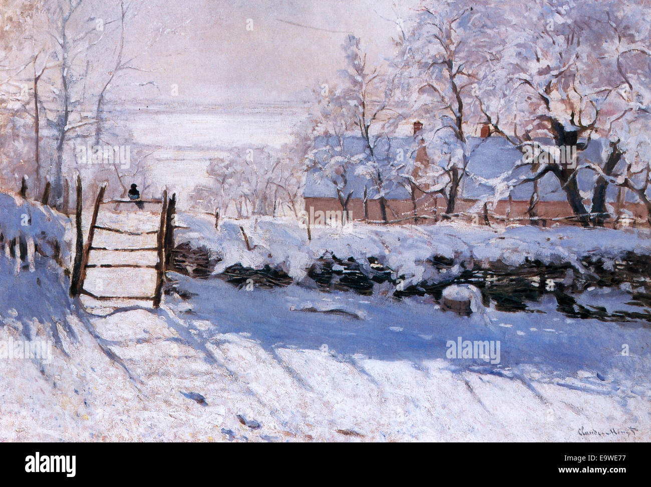 Die Elster, 1868 – 1869, einer der frühen Versuche Monets Erfassung der Wirkung von Schnee auf die Landschaft. Stockfoto
