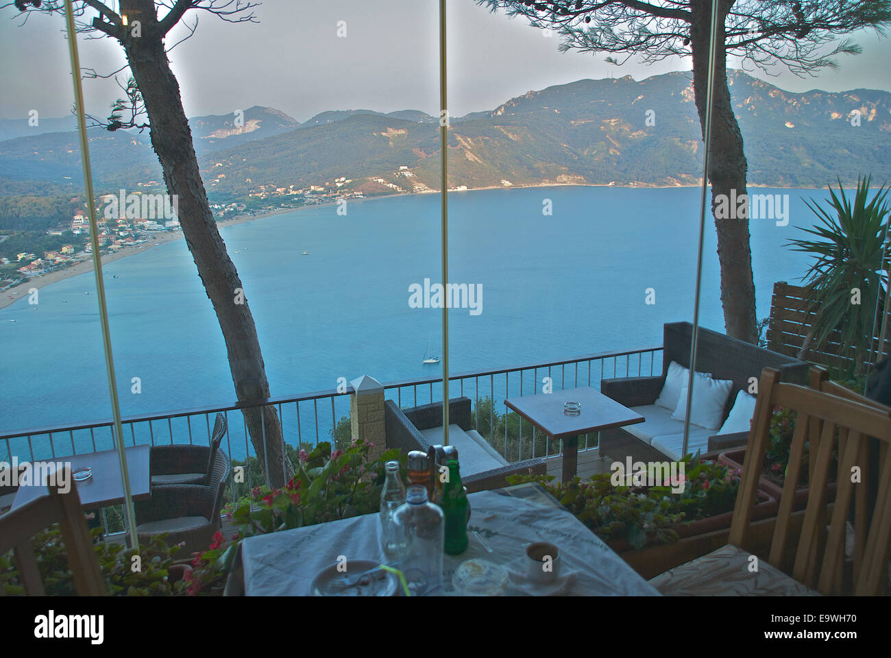 Bergrestaurant in Afionas Stockfoto