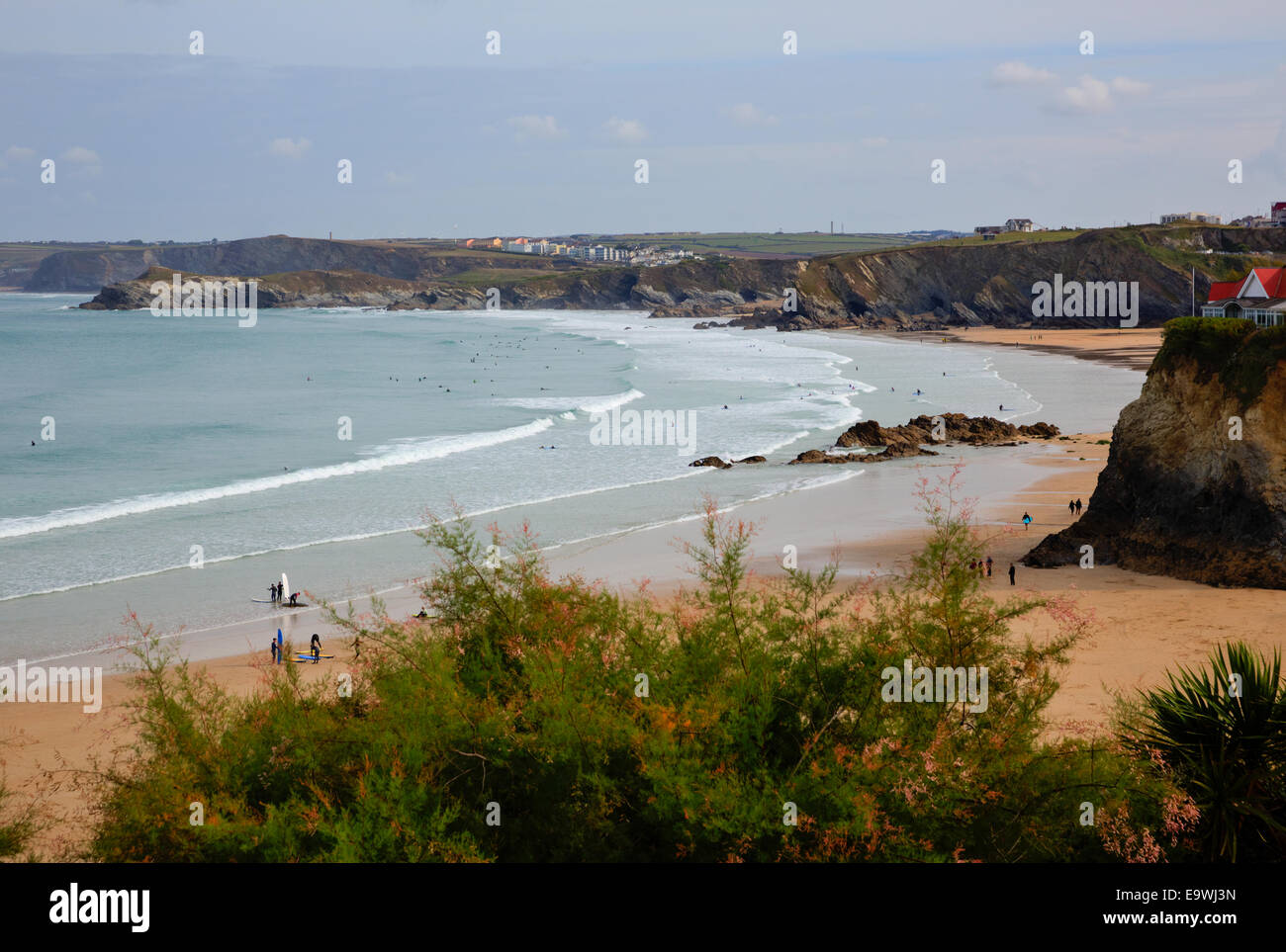 Newquay Towan Beach North Cornwall England UK bei Surfern beliebt Stockfoto