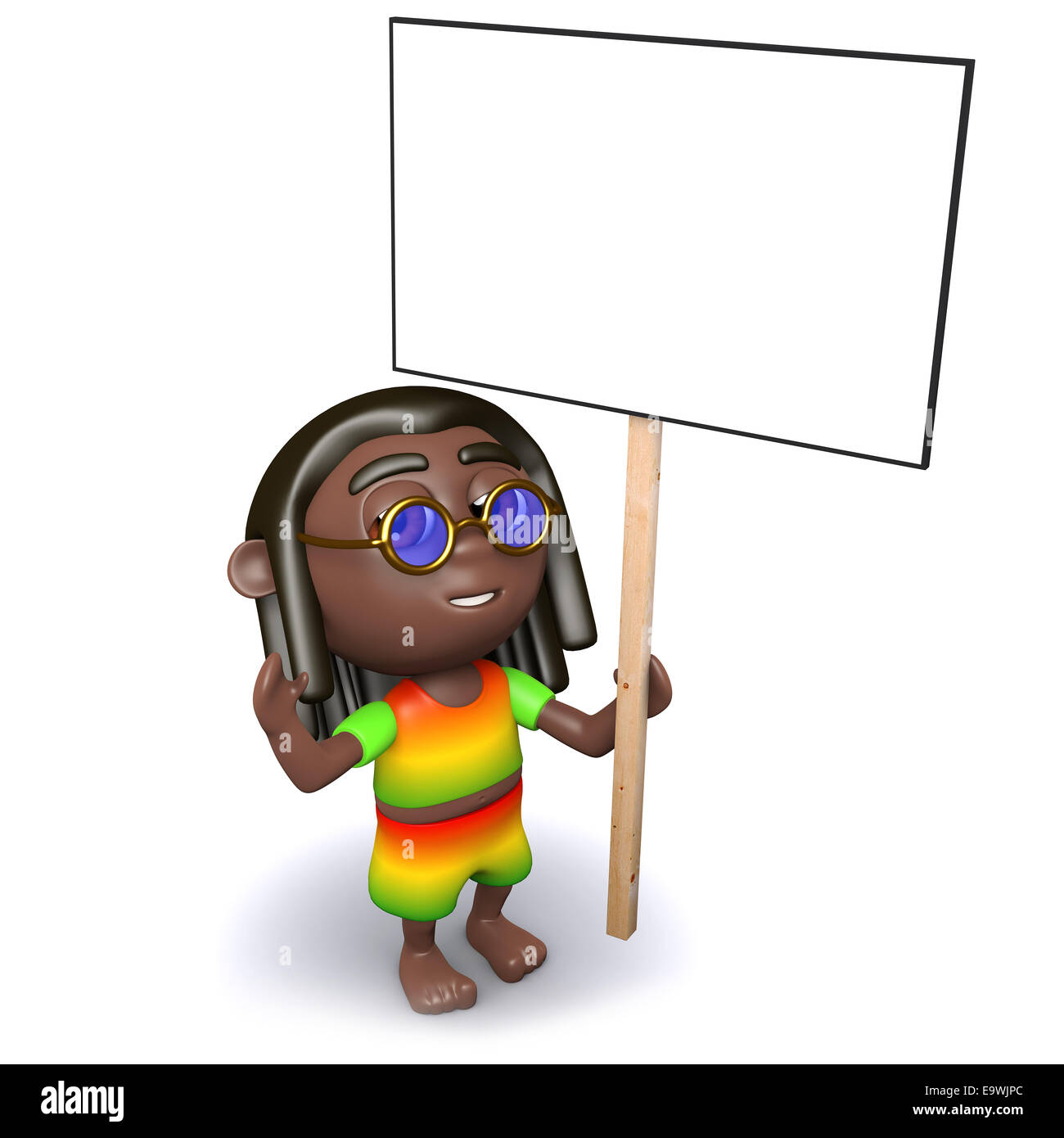 3D Render ein Rastafari hält ein leeres Plakat Stockfoto