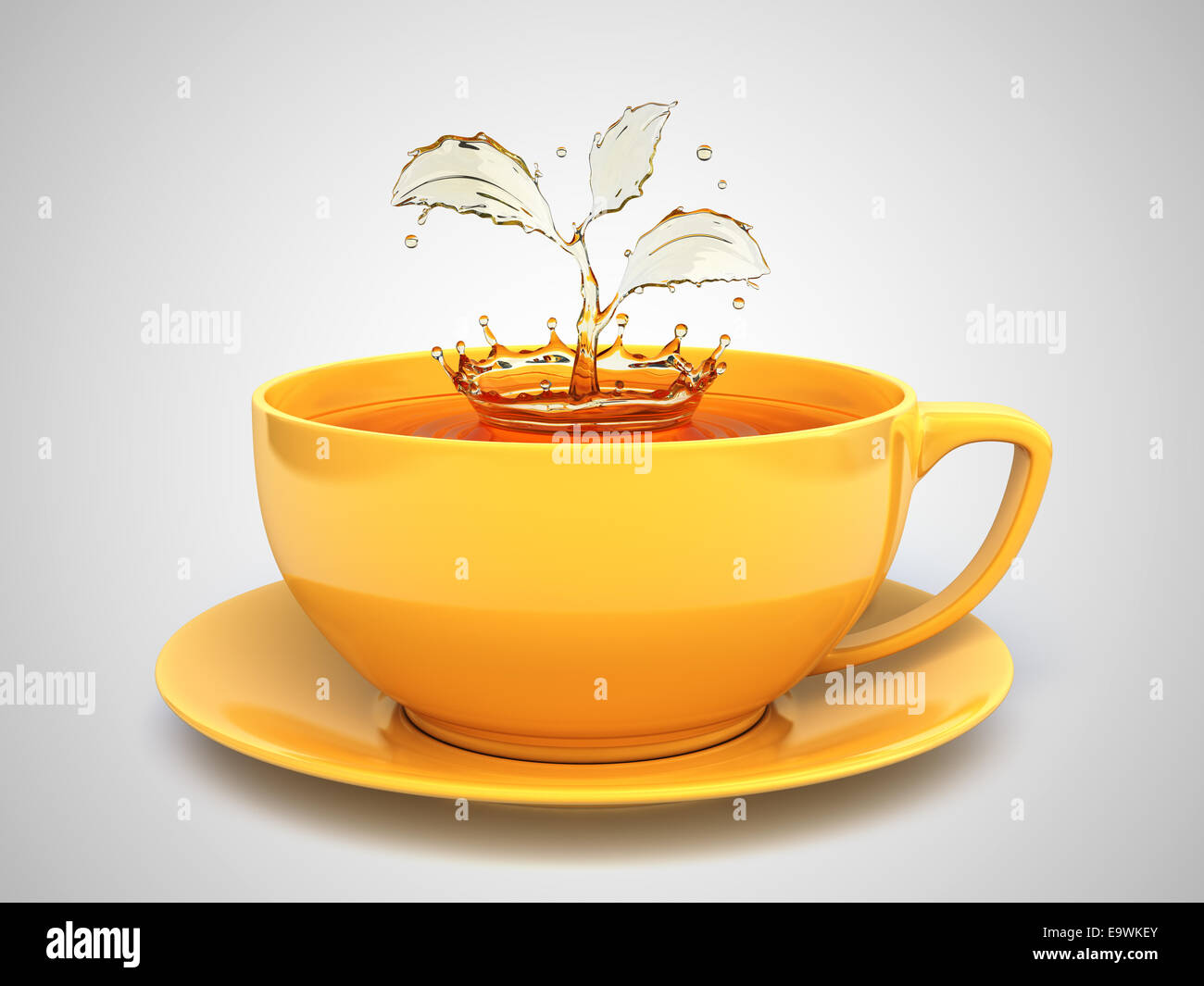 Spritzen des Tees in Form einer Anlage in einer Tasse Stockfoto