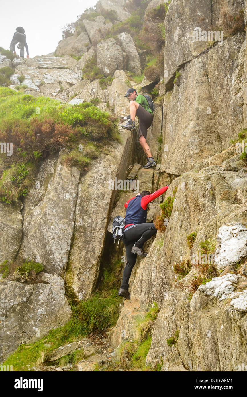 Scrambler am Nordgrat Tryfan Snowdonia Wales Stockfoto