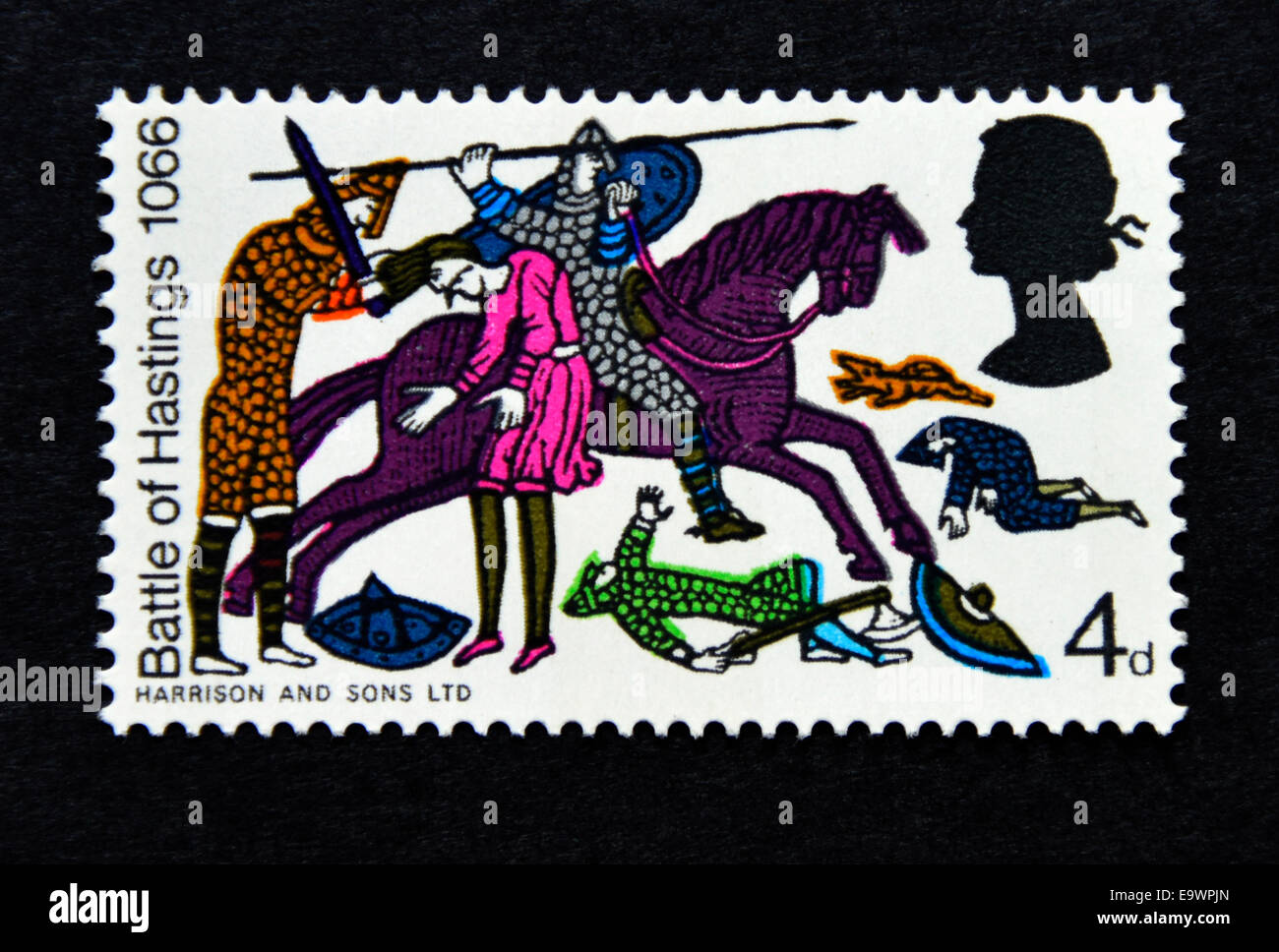 Briefmarke. Great Britain. Königin Elizabeth II. 900. Jahrestag der Schlacht von Hastings. 1966. Stockfoto