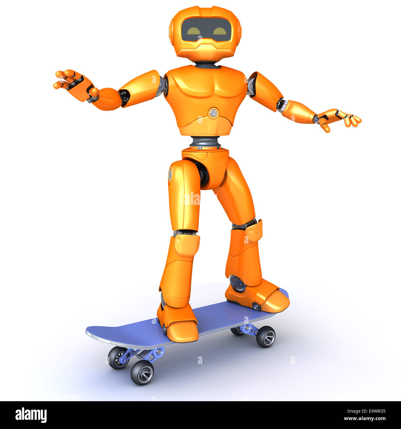 Orange Roboter skateboarding Stockfoto