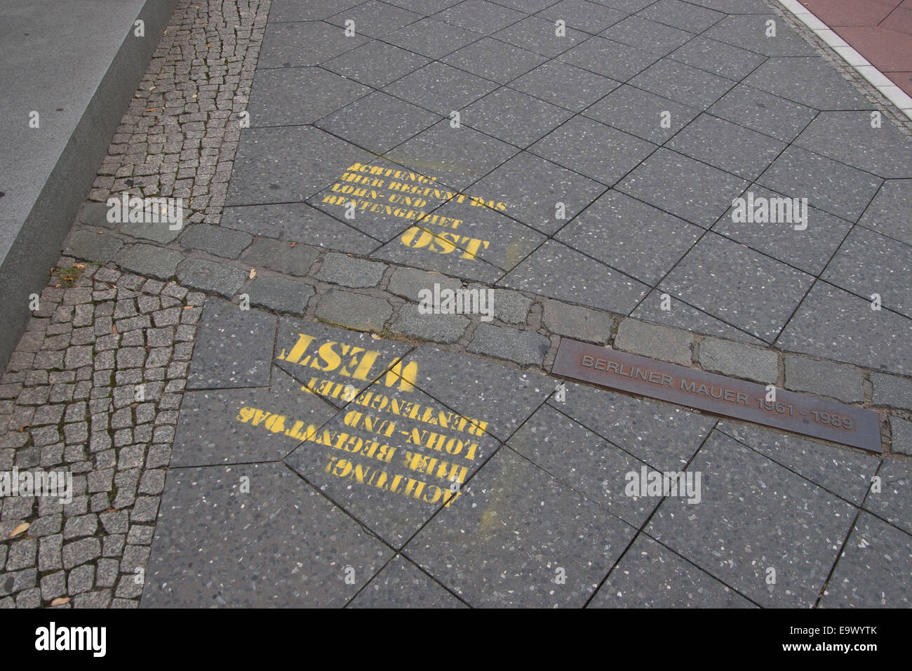 Ehemaligen Trasse der Berliner Mauer am Potsdamer Platz, Berlin. Deutschland. Stockfoto
