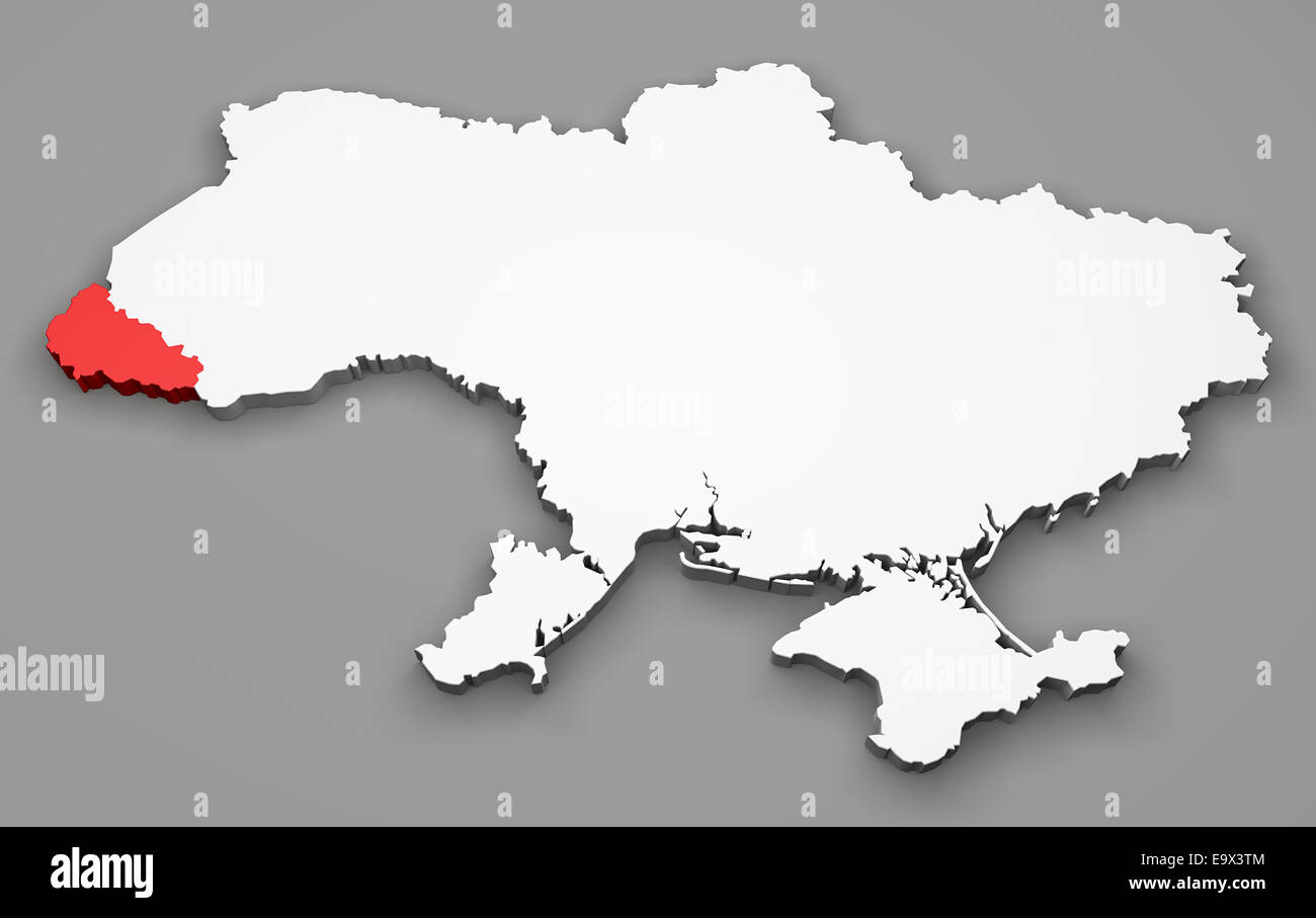 Karte von Ukraine, Abteilung Regionen, Transkarpatien Stockfoto