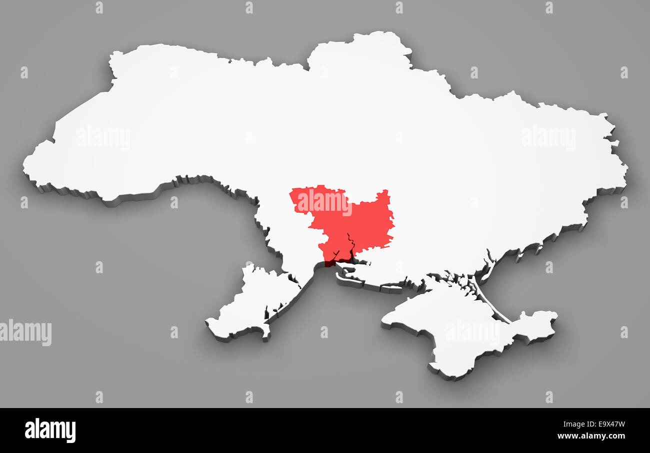 Karte von Ukraine, Abteilung Regionen, Mykolajiw Stockfoto
